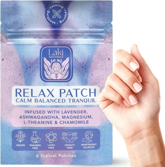 Pack of 8 Laki Naturals Relax Patches with Natural Plant-Based Ingredients for Stress Relief and Better Sleep