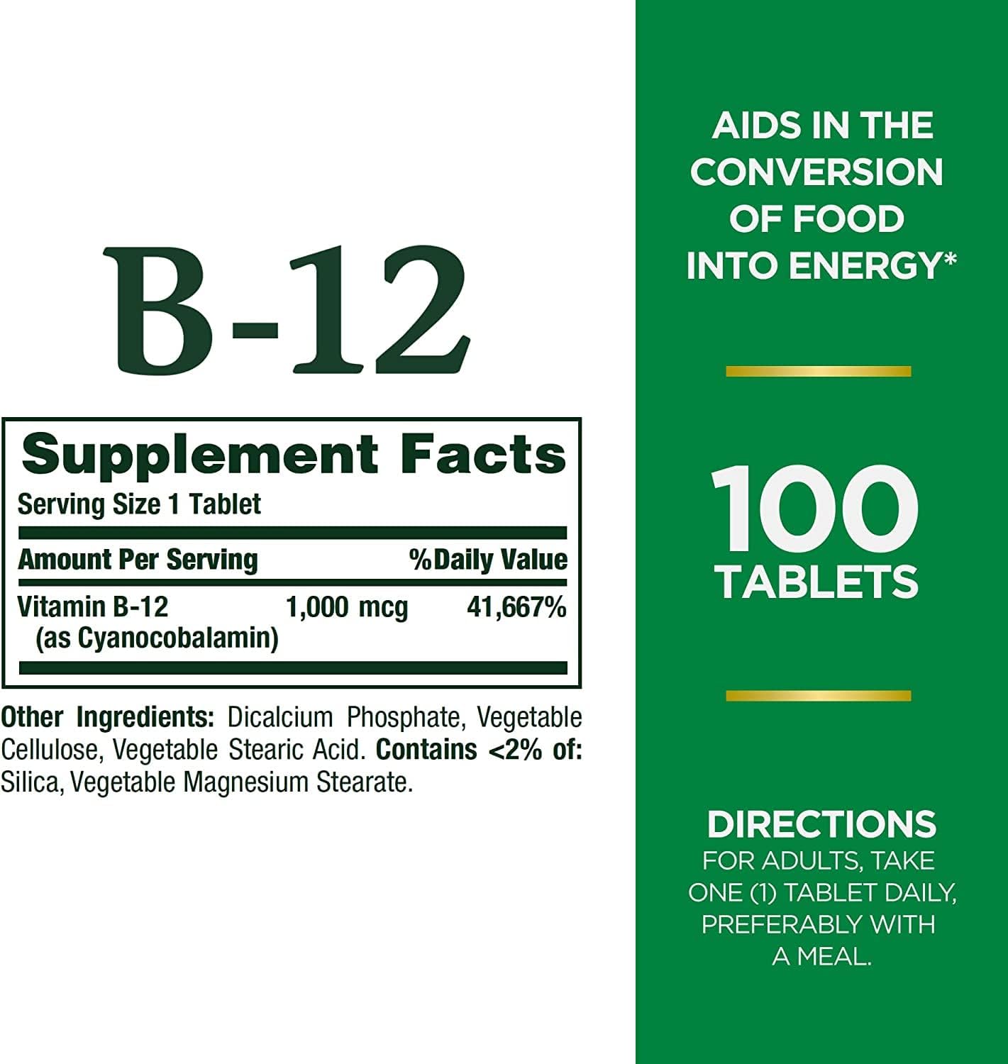 Pack of 9 Nature's Bounty Vitamin B-12 1000 mcg Tablets - 900 Tablets in Total