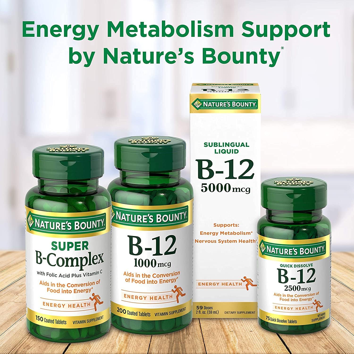 Pack of 9 Nature's Bounty Vitamin B-12 1000 mcg Tablets - 900 Tablets in Total