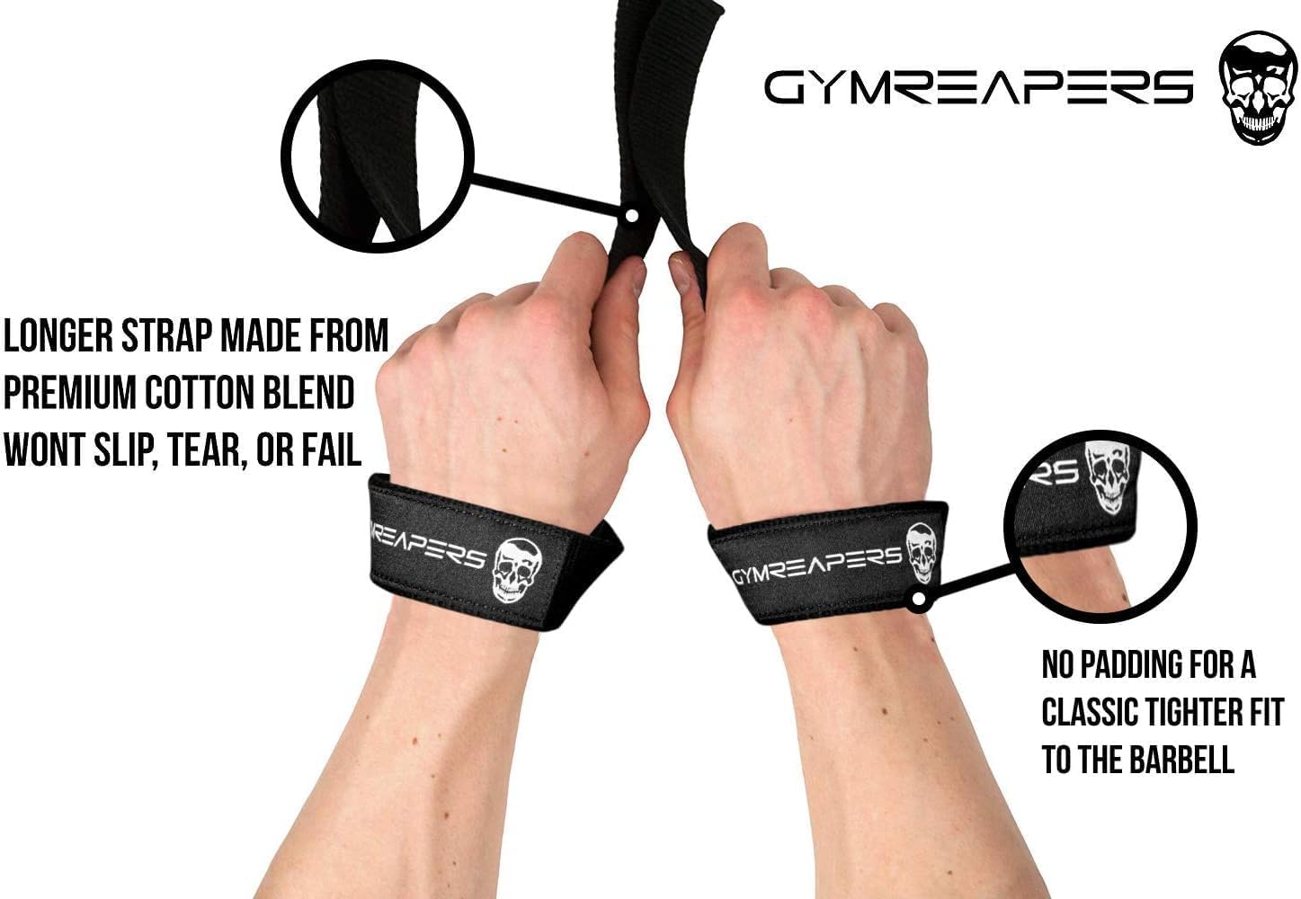 Padded Neoprene Lifting Wrist Straps for Weightlifting, Bodybuilding, Powerlifting - 18 inch Cotton - Gymreapers