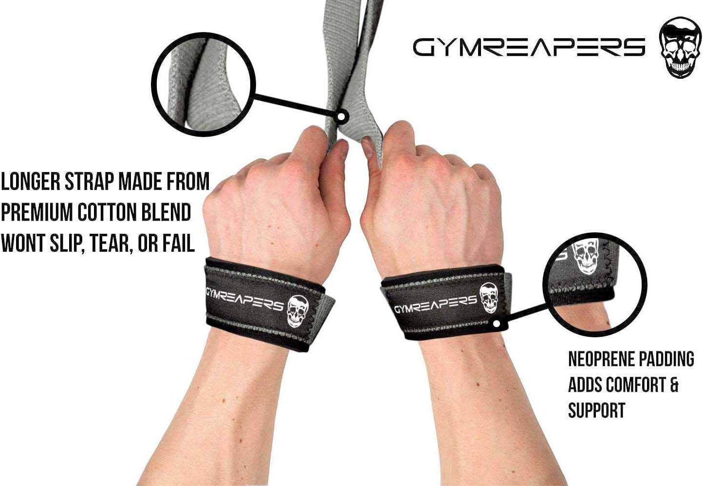 Padded Neoprene Lifting Wrist Straps for Weightlifting, Bodybuilding, Powerlifting, Strength Training, Deadlifts - 18 inch Cotton