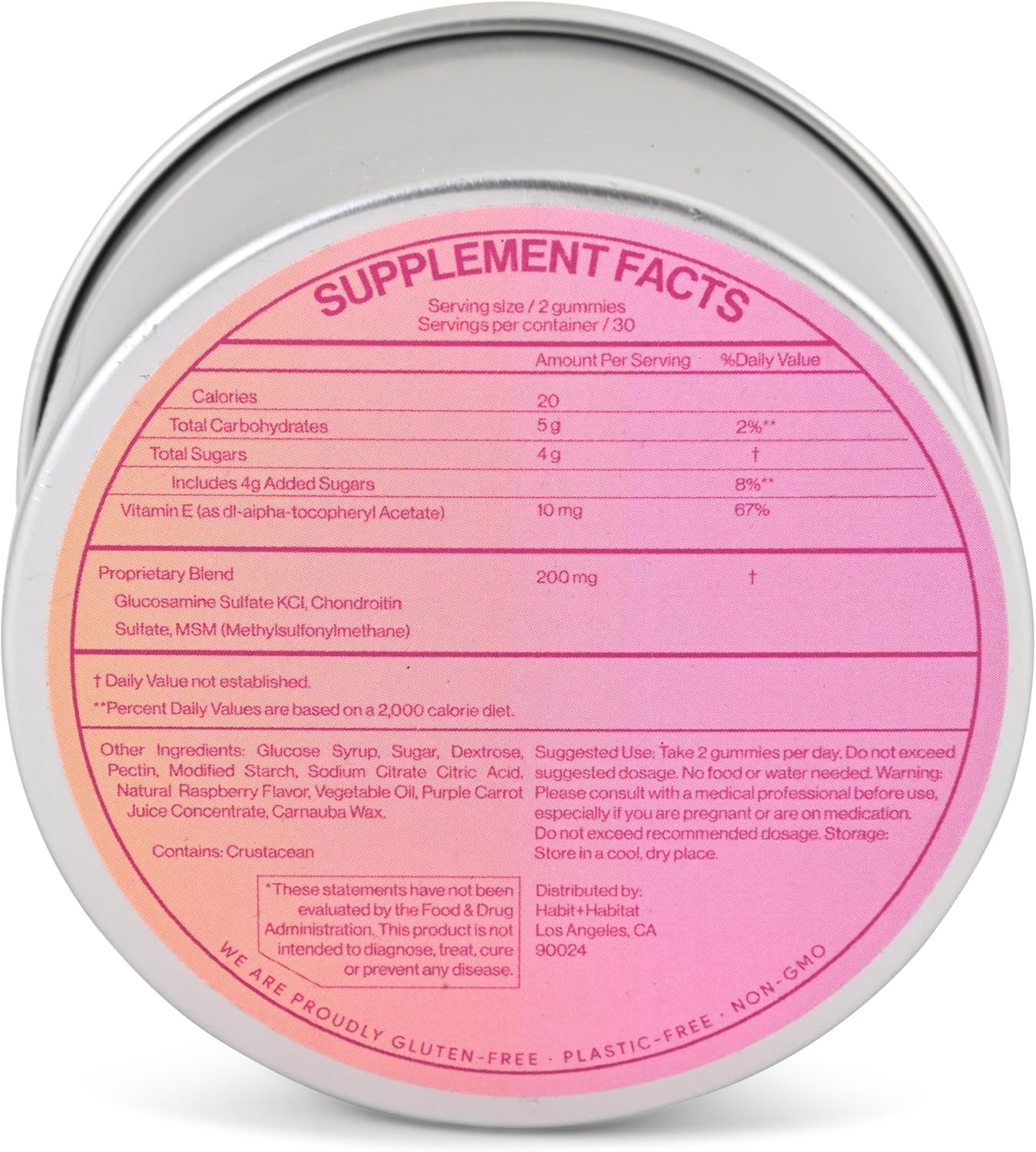 Pain Relief Joint Support Gummies with Glucosamine, Chondroitin, MSM, Vitamin E - Raspberry Flavored 60 Gummies