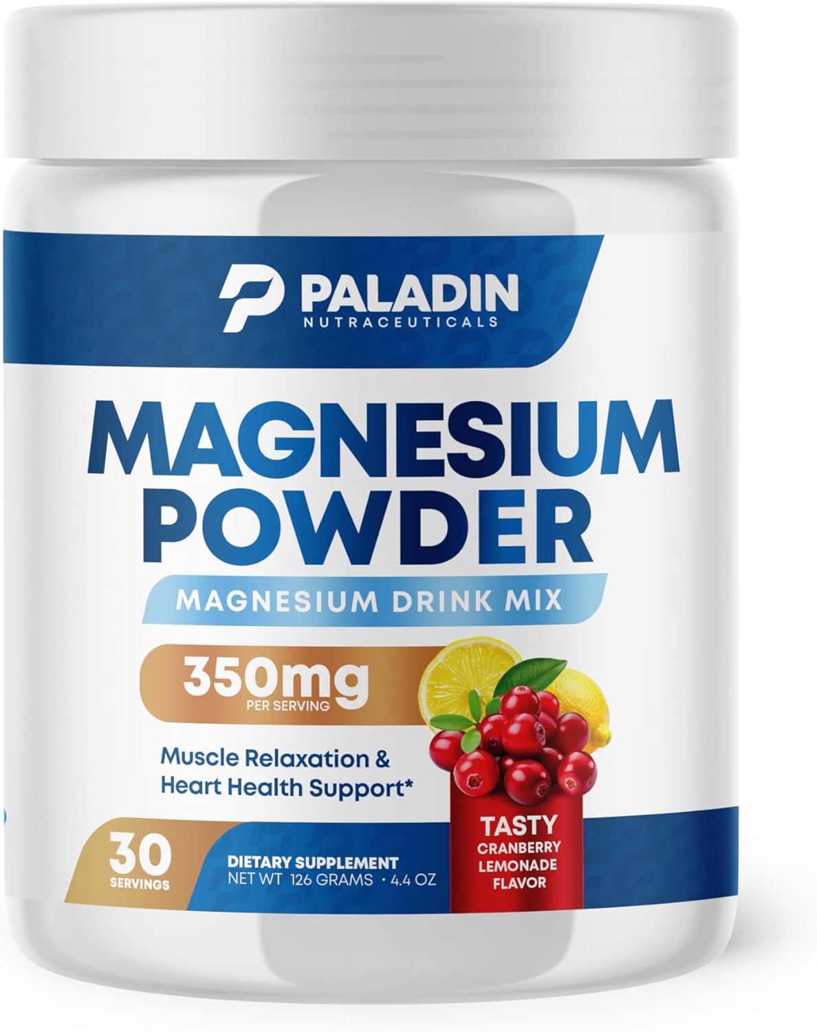 Paladin Nutraceuticals Magnesium Citrate Powder for Relaxation, Muscle & Heart Support - Cranberry Lemonade Flavor - 30 Servings