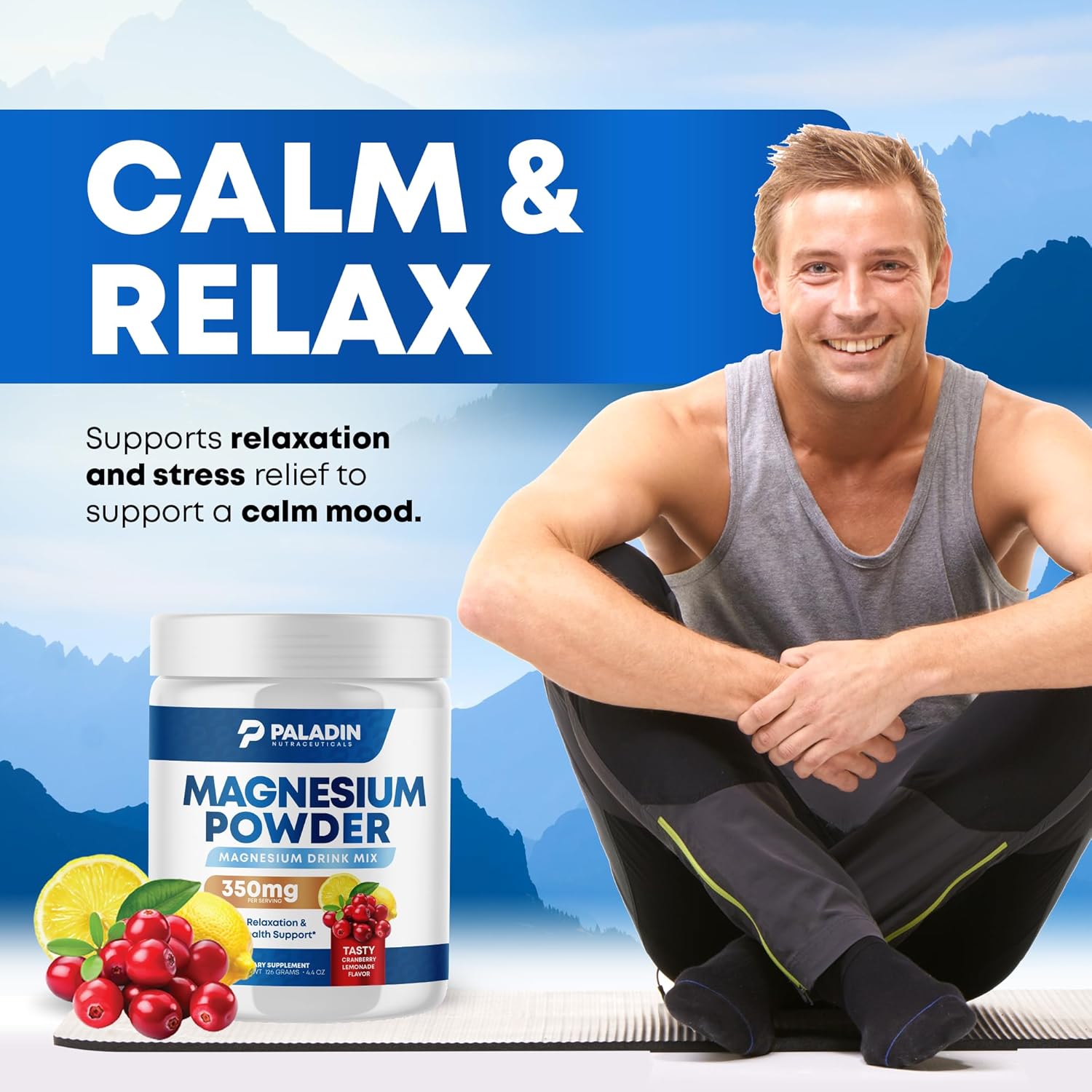 Paladin Nutraceuticals Magnesium Citrate Powder for Relaxation, Muscle & Heart Support - Cranberry Lemonade Flavor - 30 Servings