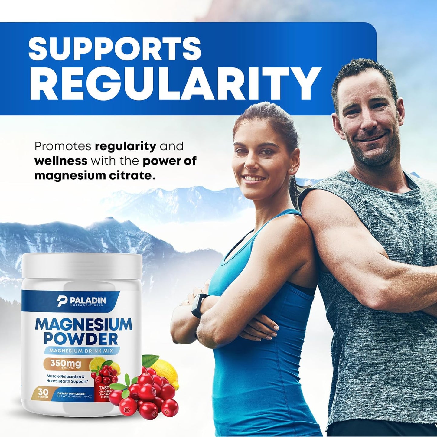 Paladin Nutraceuticals Magnesium Citrate Powder for Relaxation, Muscle & Heart Support - Cranberry Lemonade Flavor - 30 Servings