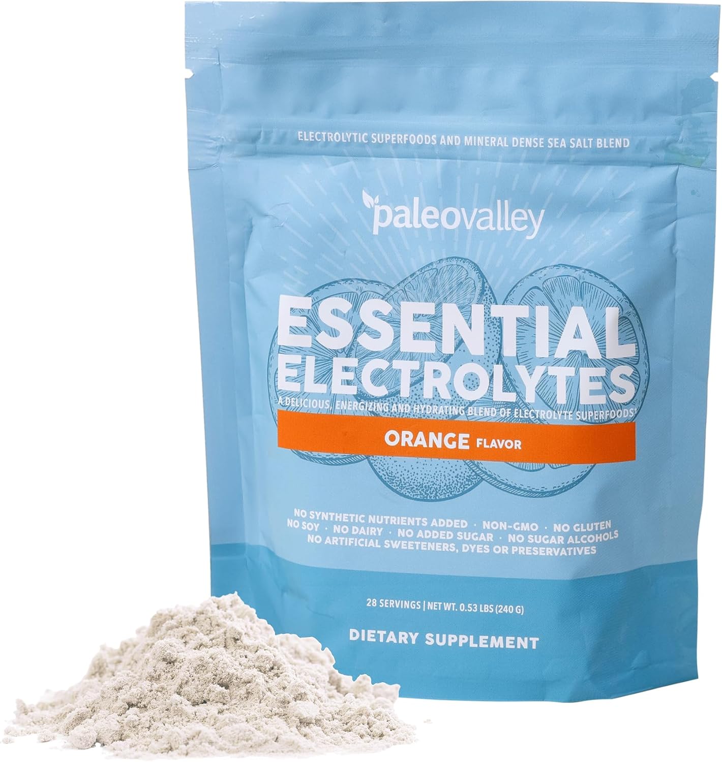 Paleovalley Full Spectrum Orange Electrolyte Powder - Hydration, Energy, Muscle Recovery - No Sugar - 28 Servings