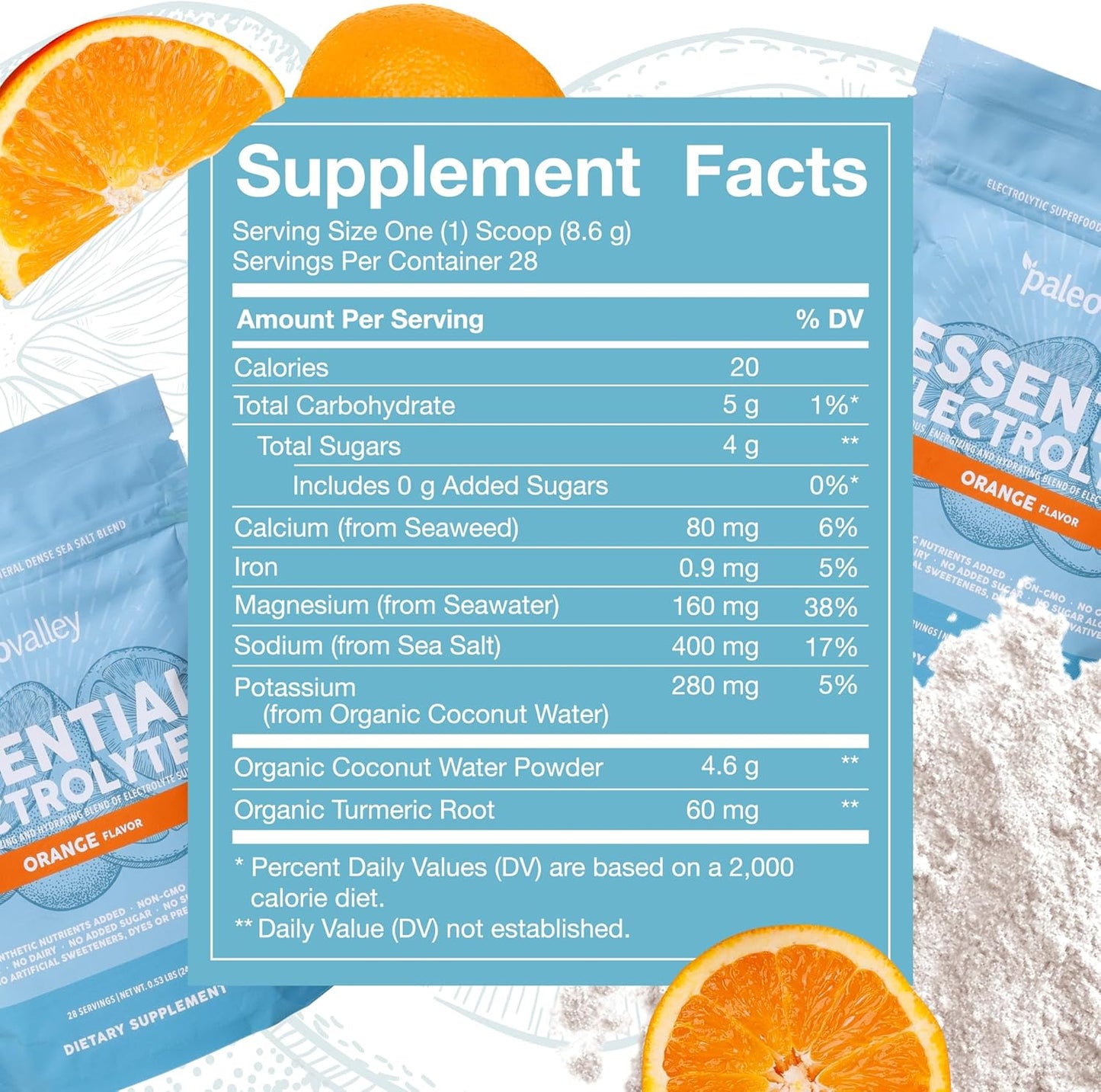 Paleovalley Full Spectrum Orange Electrolyte Powder - Hydration, Energy, Muscle Recovery - No Sugar - 28 Servings