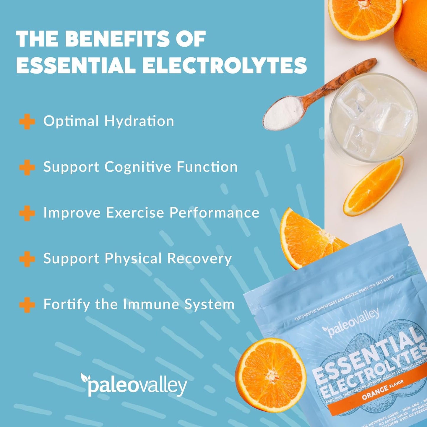Paleovalley Full Spectrum Orange Electrolyte Powder - Hydration, Energy, Muscle Recovery - No Sugar - 28 Servings