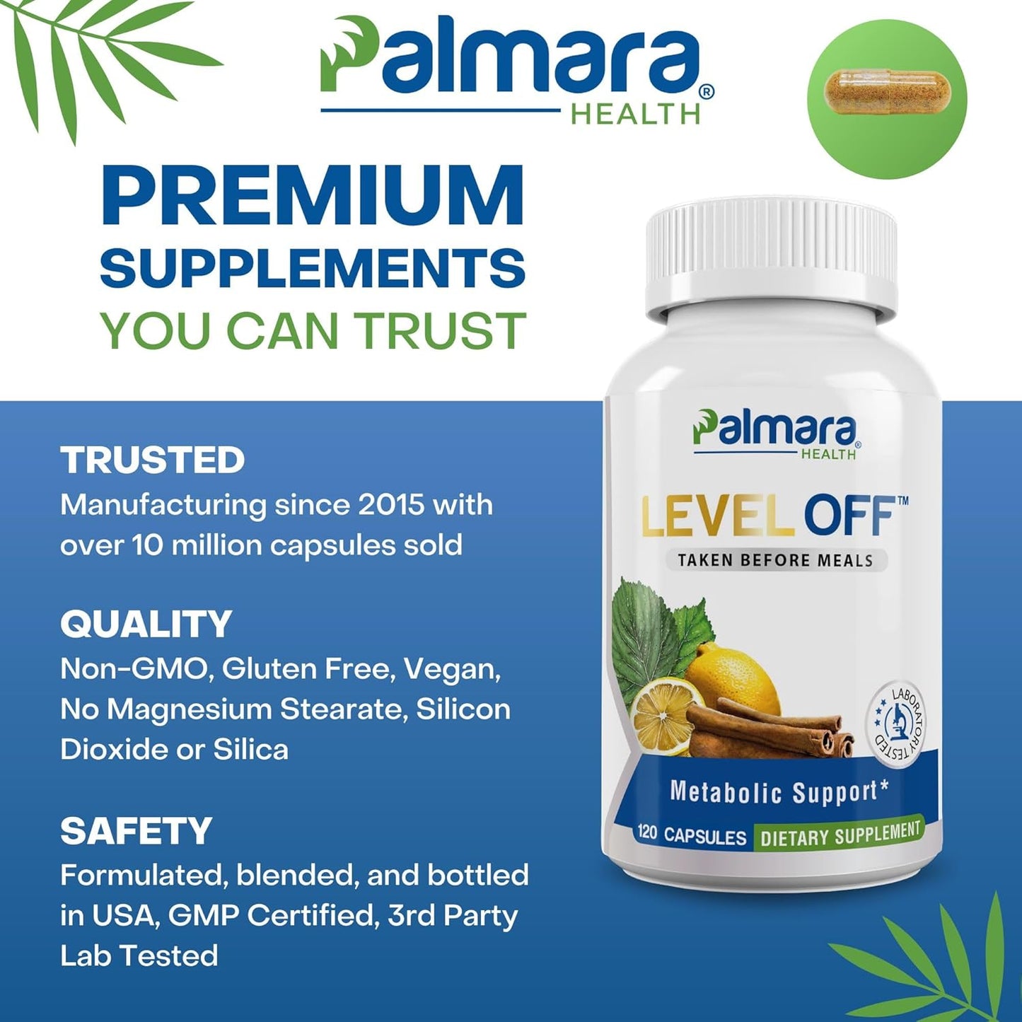 Palmara Health Spike Control Supplement - 120 Capsules, 60 Servings, Vegan, Non-GMO, Gluten-Free.