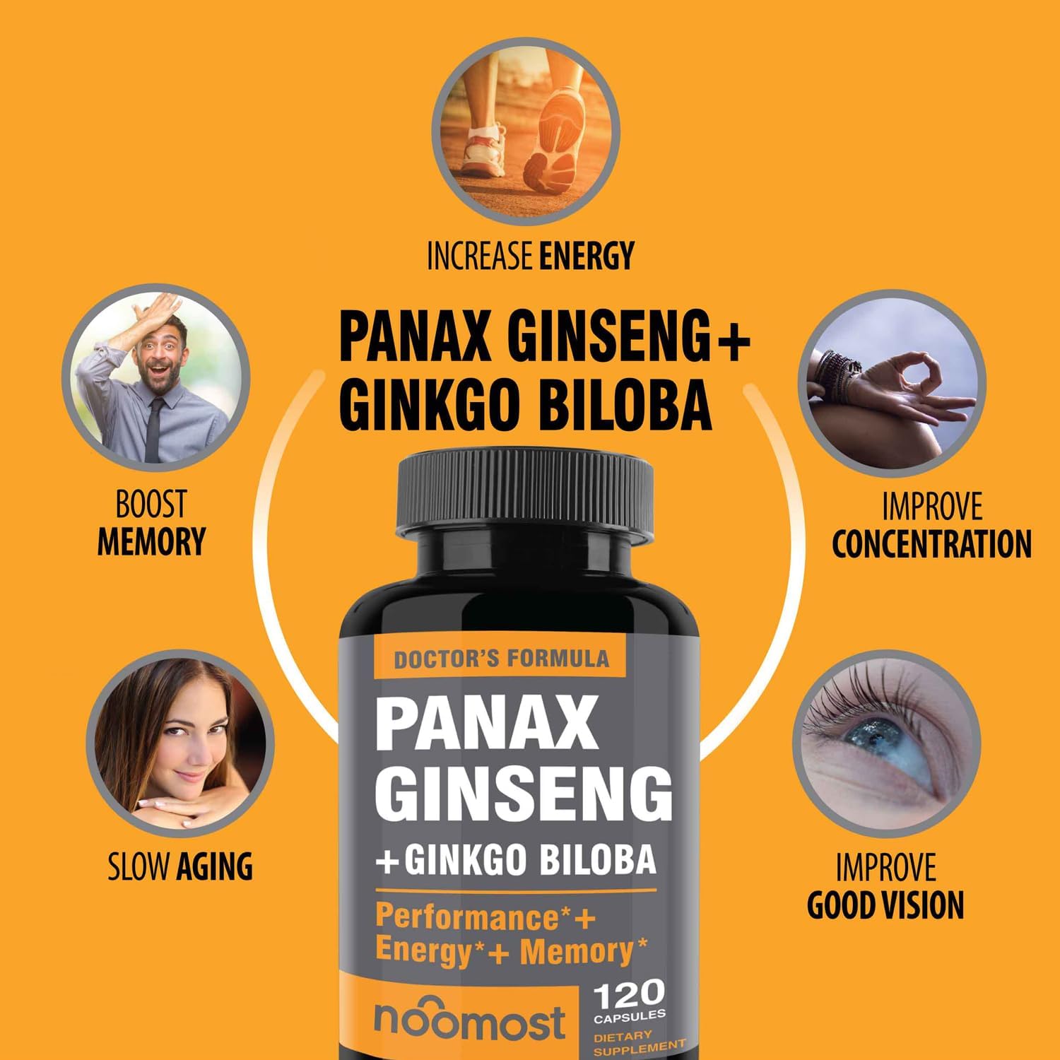 Panax Ginseng Brain Booster Supplement by NooMost - Cognitive Support Formula