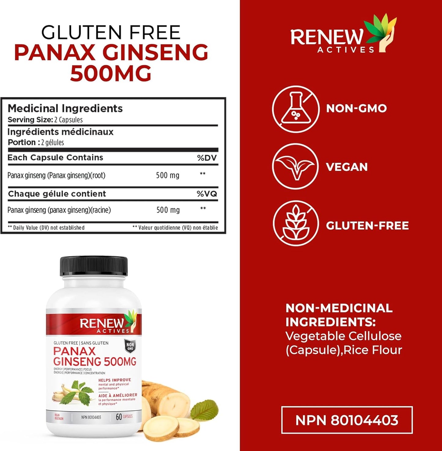 Panax Ginseng Capsules for Adults - Improve Physical & Cognitive Health, Increase Energy, Enhance Mental Clarity, Boost Performance - 60 Capsules