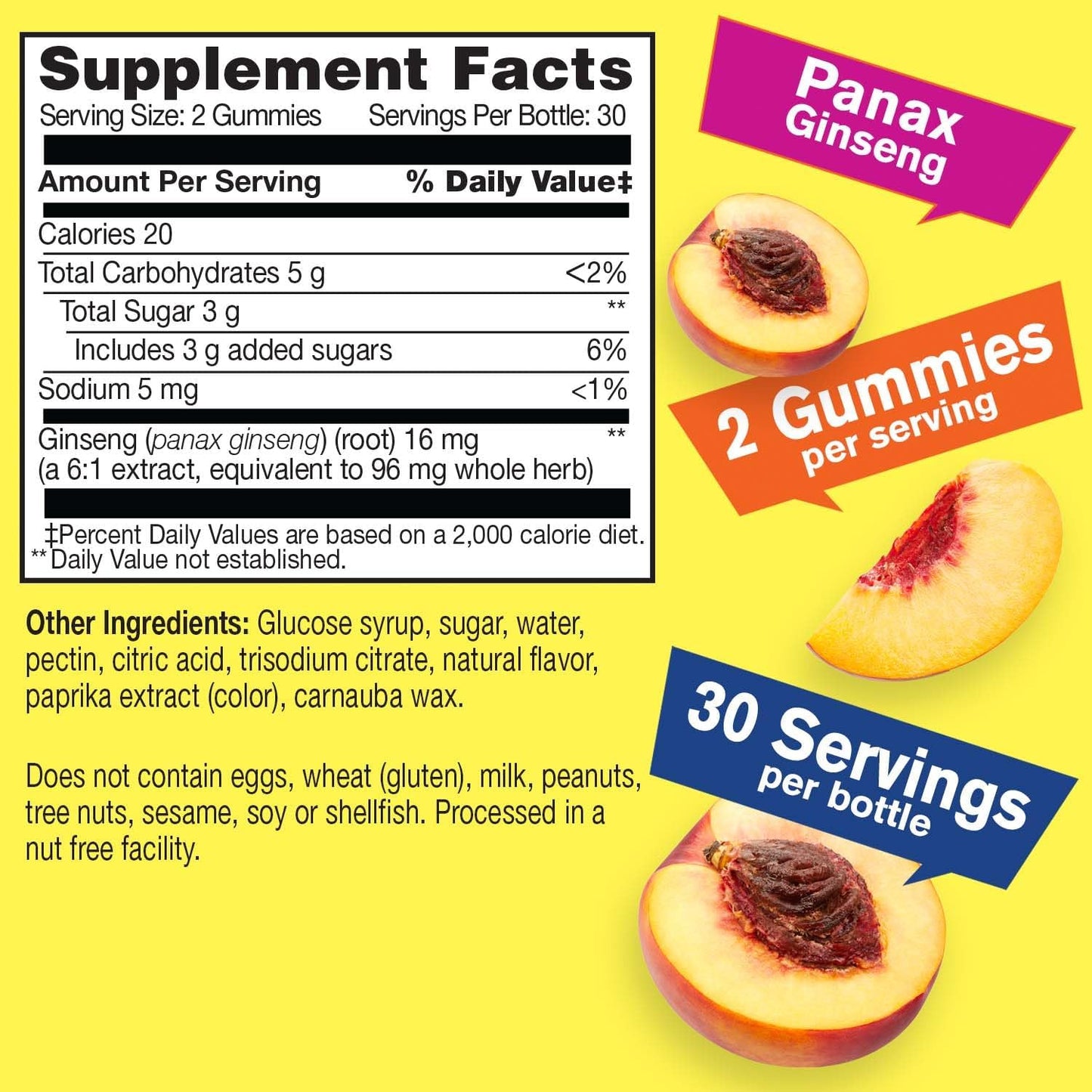 Panax Ginseng Gummies - 96mg Extract per Serving - Non-GMO, Natural Flavors, Vegan, Gluten-Free - 60 Count