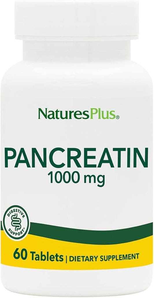 Pancreatin 1000mg Tablets - Natural Digestive Enzyme Supplement with Amylase, Protease & Lipase - Gluten-Free - 60 Servings