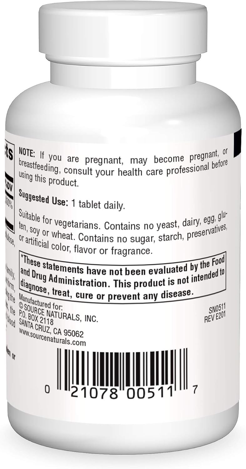 Pantothenic Acid 250mg Vitamin B-5 Supplement - 100 Tablets by Source Naturals