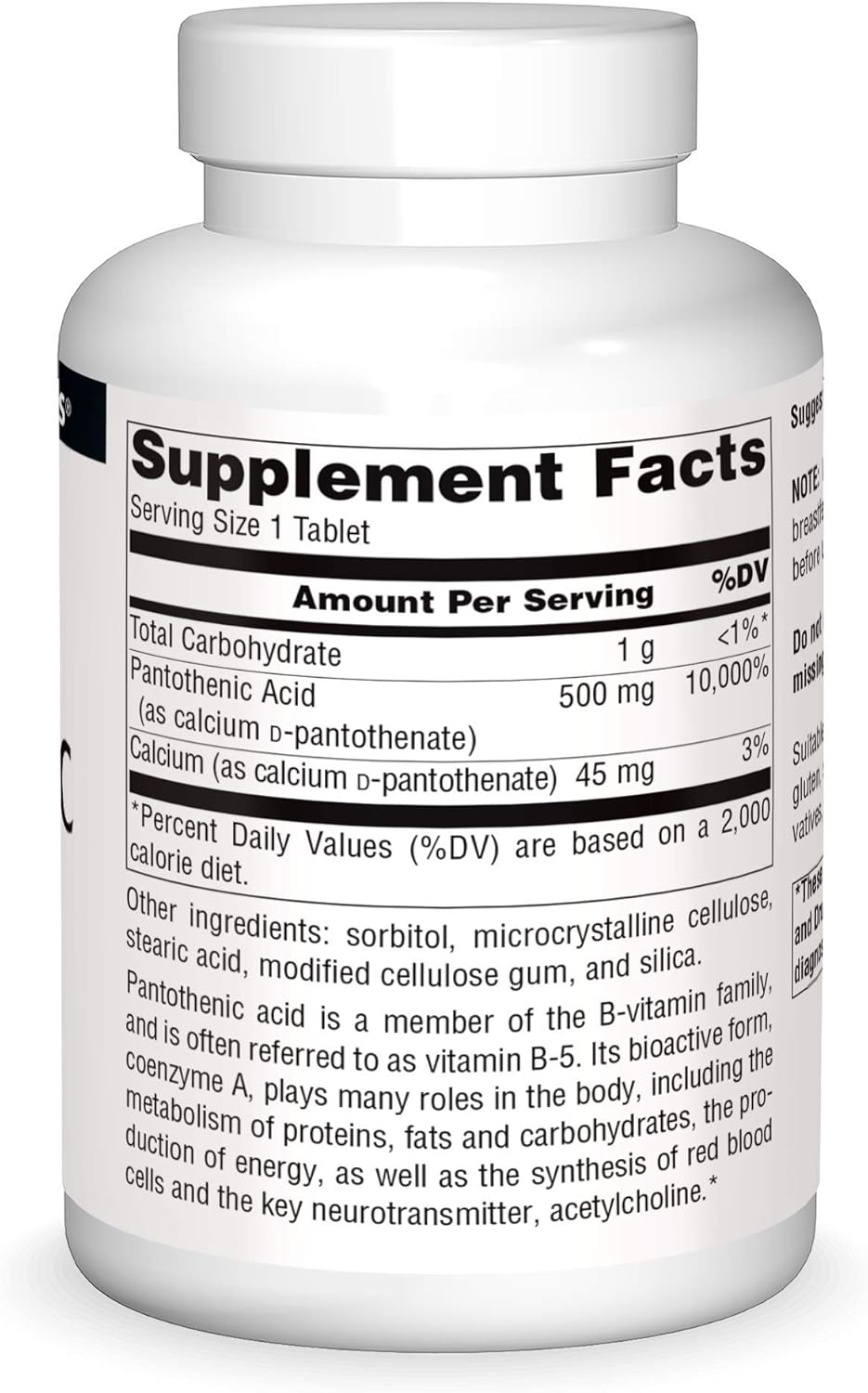 Pantothenic Acid 500 mg Vitamin B-5 Supplement - 200 Tablets by Source Naturals