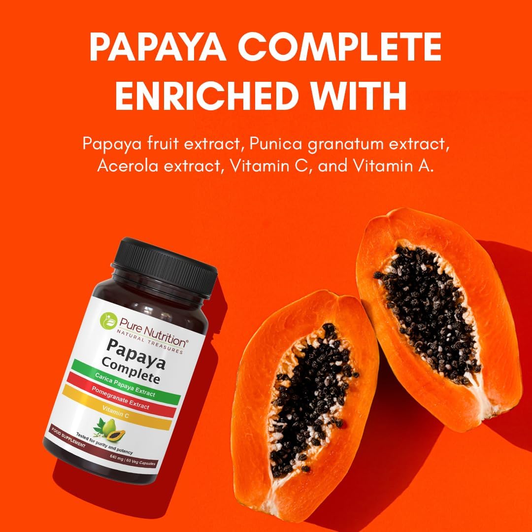 Papaya Complete Supplement - 120 Veg Capsules | Supports Platelet Immunity & Digestion | 500mg Papaya Extract per Capsule | 120 Day Supply
