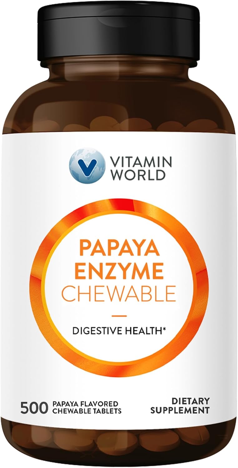 Papaya Enzymes Chewable Tablets - Digestive Aid with Papain, Amylase & Protease, Papaya Flavor, Gluten Free, 500 Count