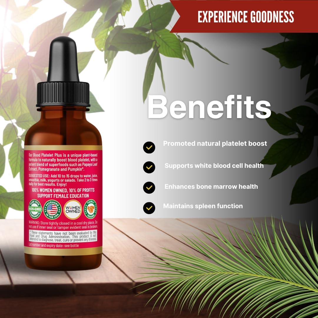 Papaya Leaf Blood Platelet Liquid Tincture Supplement - 1oz Bottle - Natural Blood Platelet Boost, Immune Support, Bone Marrow Health - USA Made