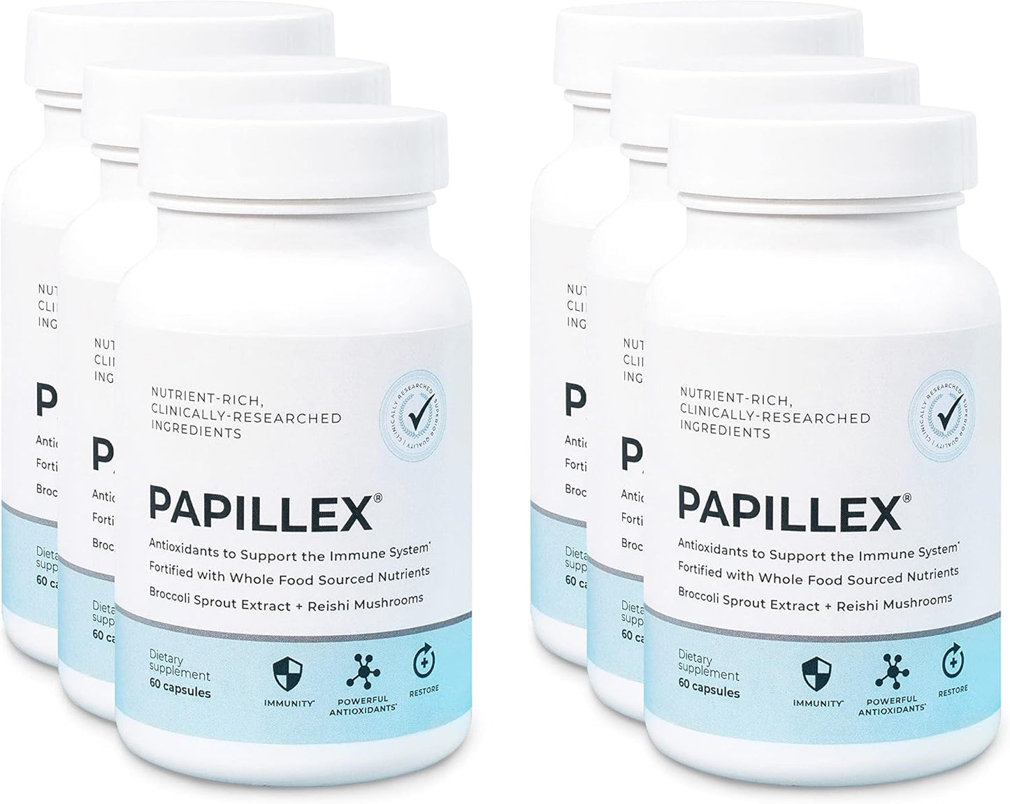 Papillex Dietary Supplement Tablets - Natural Immune Support - Defense Booster - Organic 60 Capsules (6 Pack)