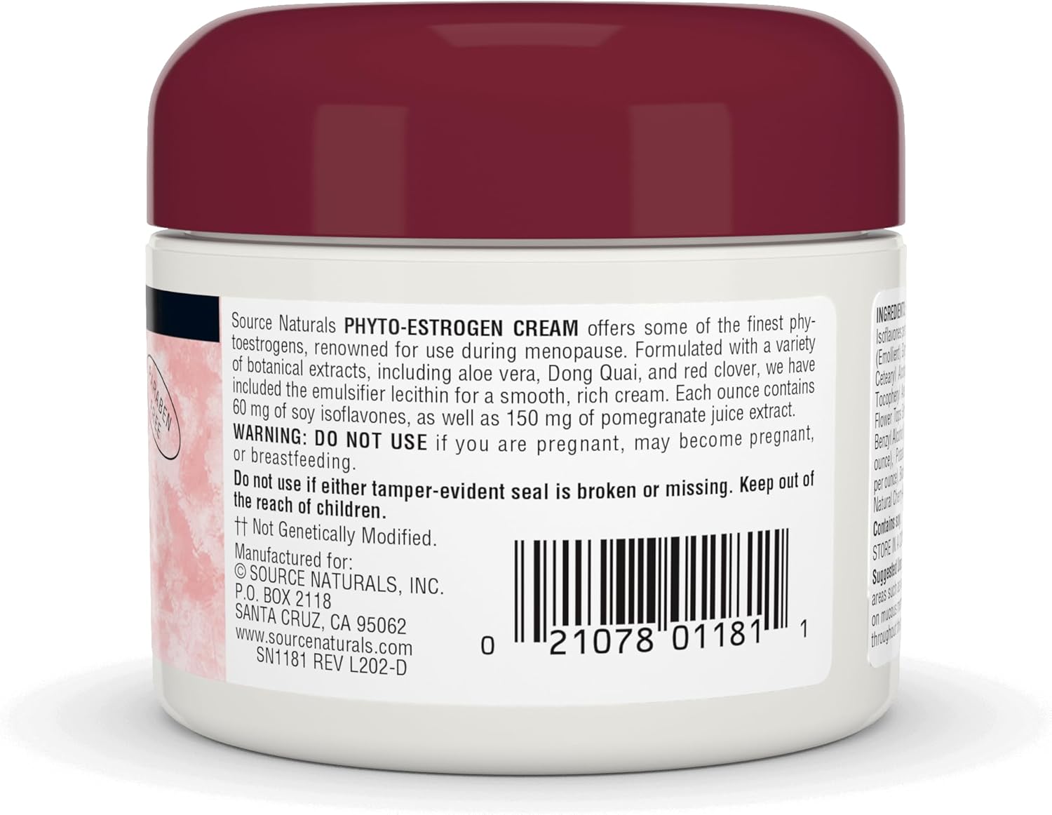 Paraben-Free Phyto-Estrogen Cream from Non-GMO Soy - 2 oz by Source Naturals