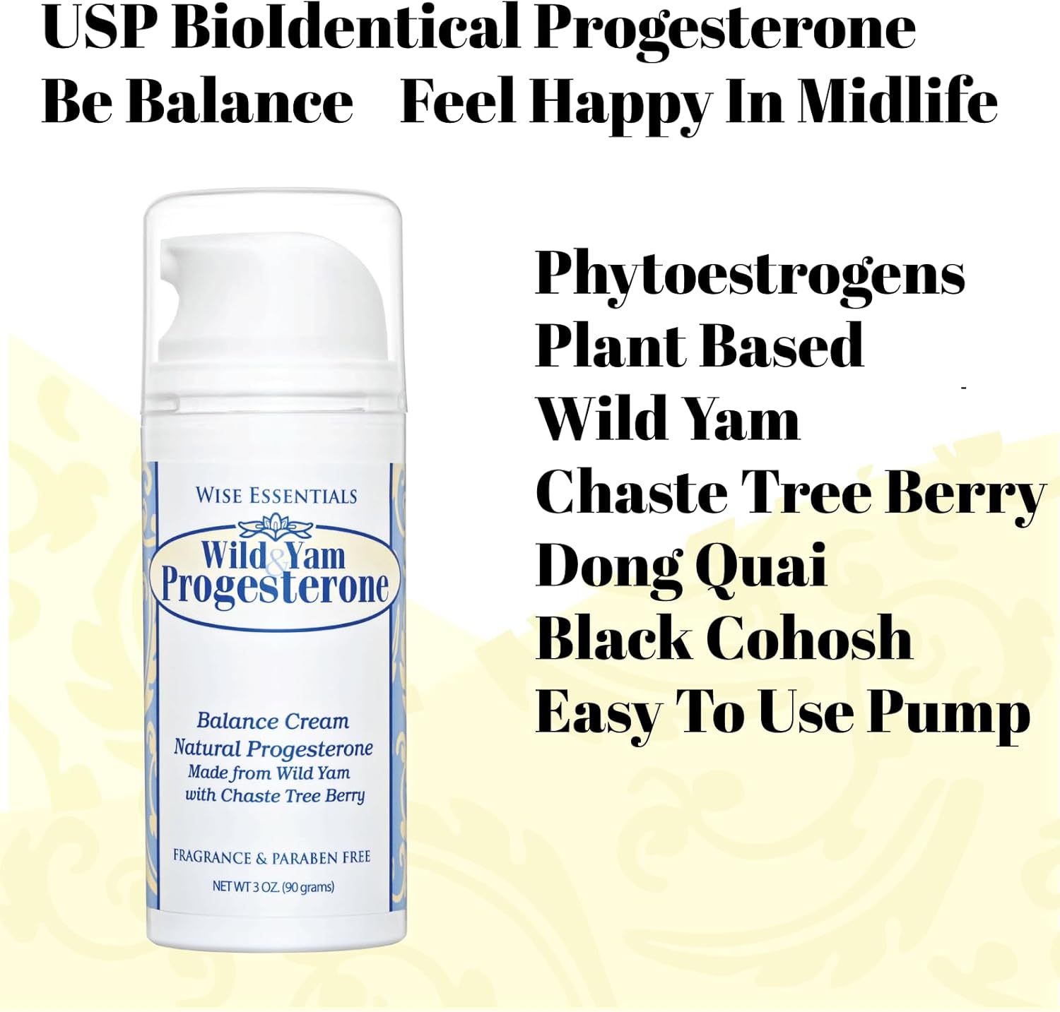 Paraben-Free Wild Yam and Progesterone Cream by Wise Essentials - Non-GMO and Fragrance-Free