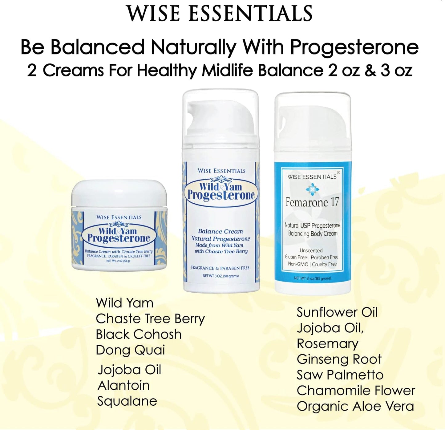 Paraben-Free Wild Yam and Progesterone Cream by Wise Essentials - Non-GMO and Fragrance-Free