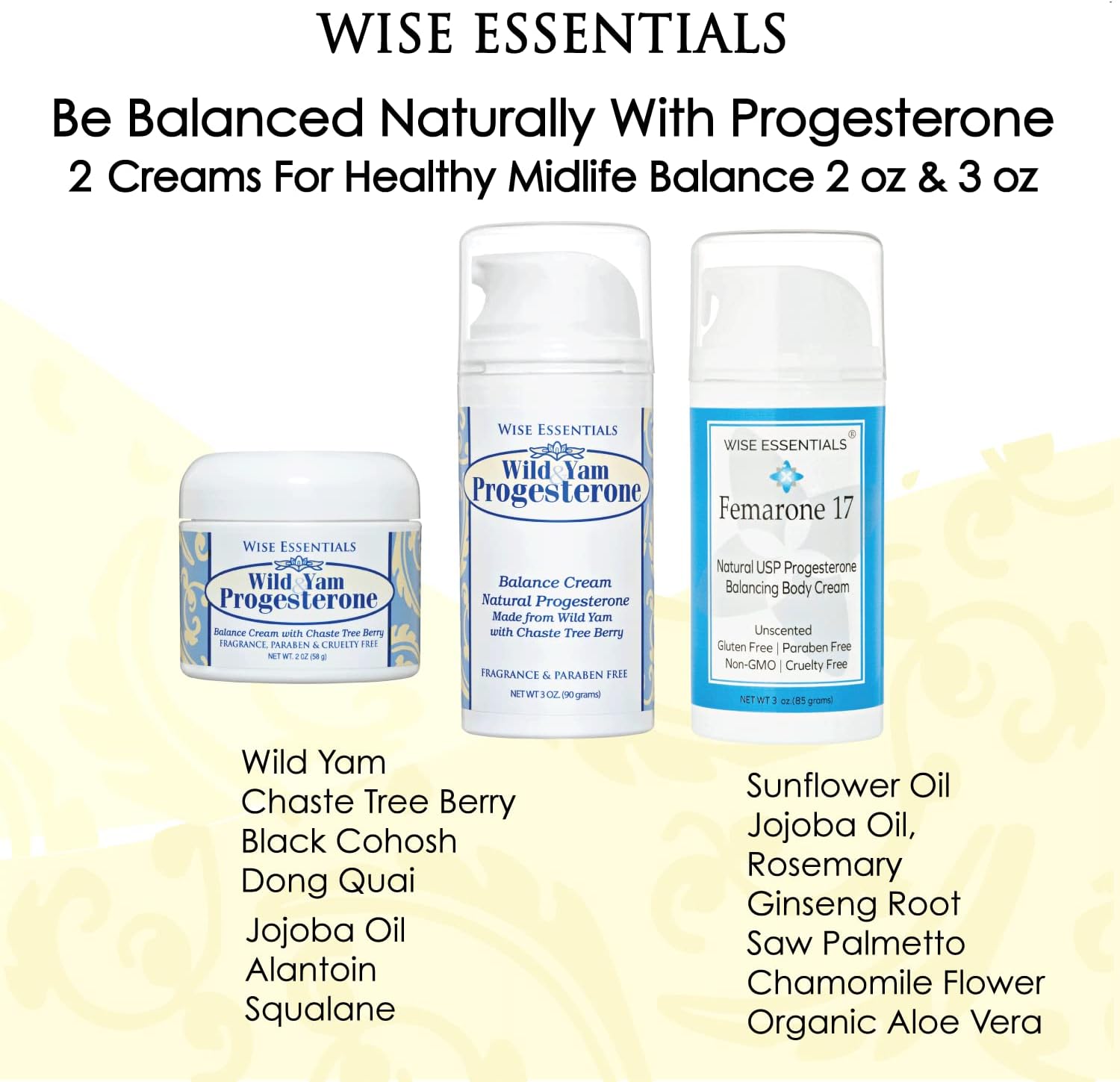 Paraben-Free Wild Yam and Progesterone Cream by Wise Essentials - Non-GMO and Fragrance-Free