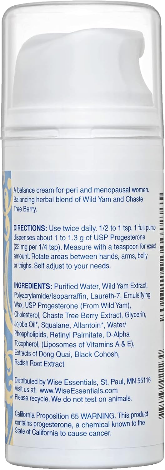 Paraben-Free Wild Yam and Progesterone Cream by Wise Essentials - Non-GMO and Fragrance-Free