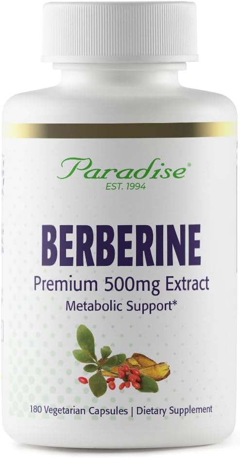Paradise Herbs Berberine Extract 500mg Supplement - Vegan, Non-GMO, Gluten-Free - 180 Capsules