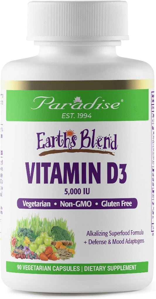 Paradise Herbs Earth's Blend Vitamin D3 with Probiotics, Superfoods, Greens, Veggies & Berries - 90 Veg Caps