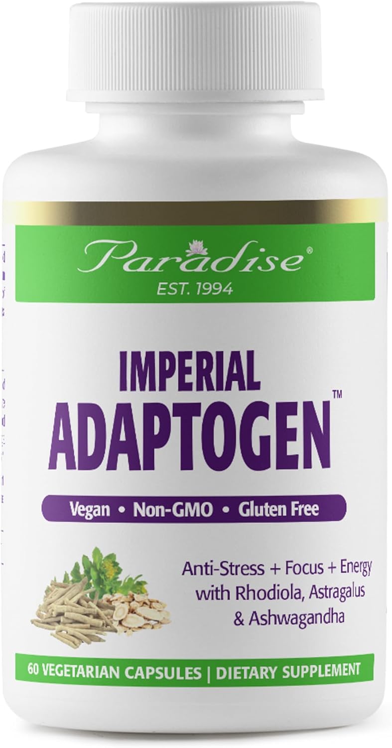 Paradise Herbs Imperial Adaptogens with Ashwagandha, Astragalus, Rhodiola - Stress Support, Focus & Energy - 60ct