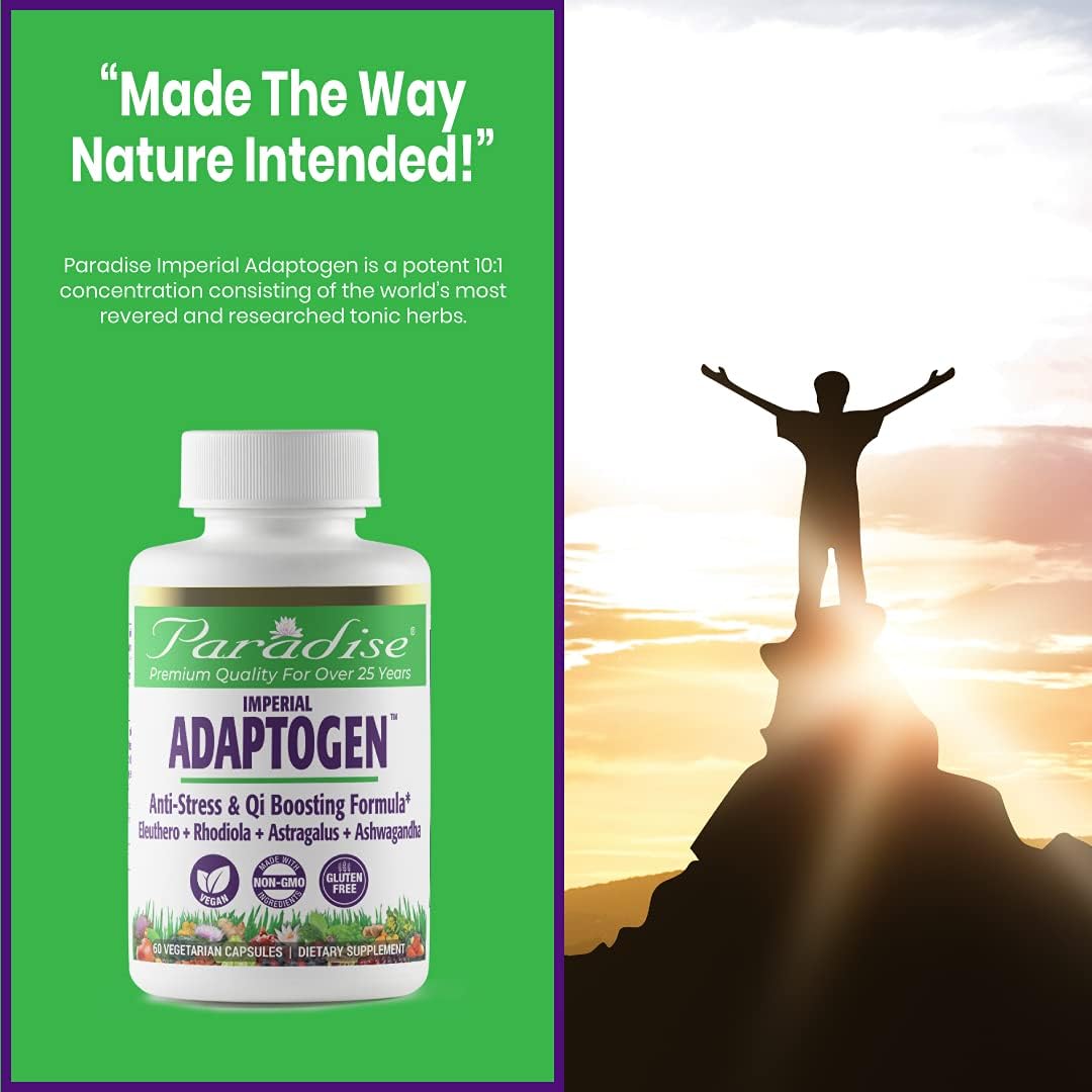 Paradise Herbs Imperial Adaptogens with Ashwagandha, Astragalus, Rhodiola - Stress Support, Focus & Energy - 60ct