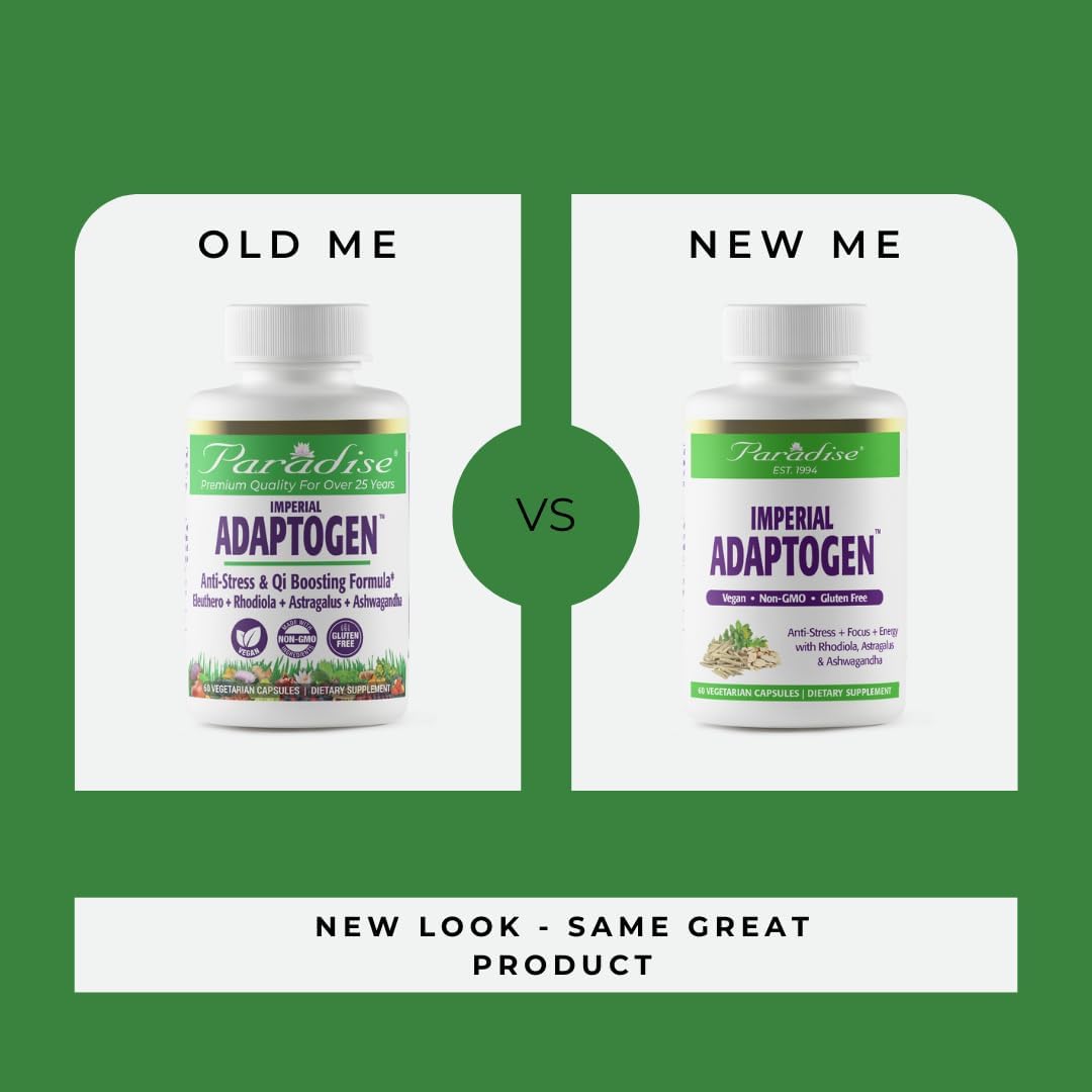 Paradise Herbs Imperial Adaptogens with Ashwagandha, Astragalus, Rhodiola - Stress Support, Focus & Energy - 60ct