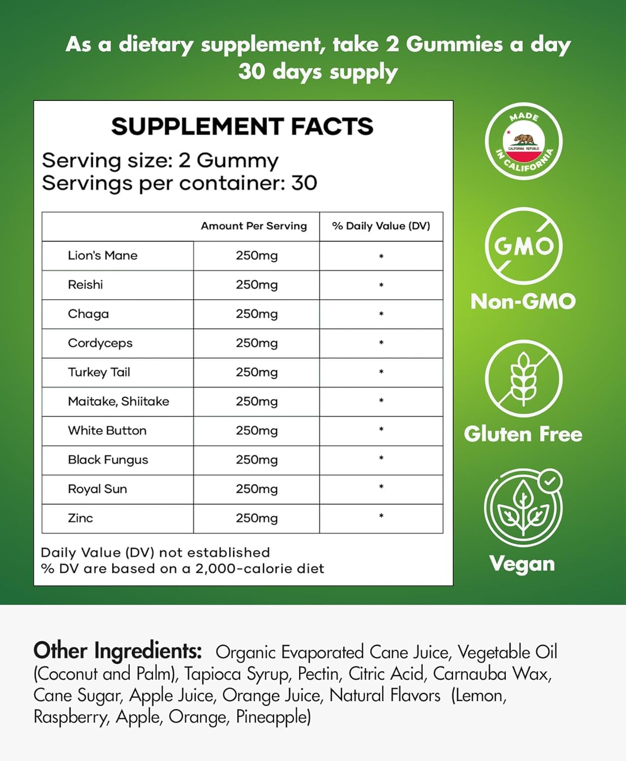 Parental BIO VITALICA Mushroom Gummies - Lions Mane & 10 Mushroom Blend Supplement for Adults - Reishi, Chaga, Cordyceps, Turkey Tail & More