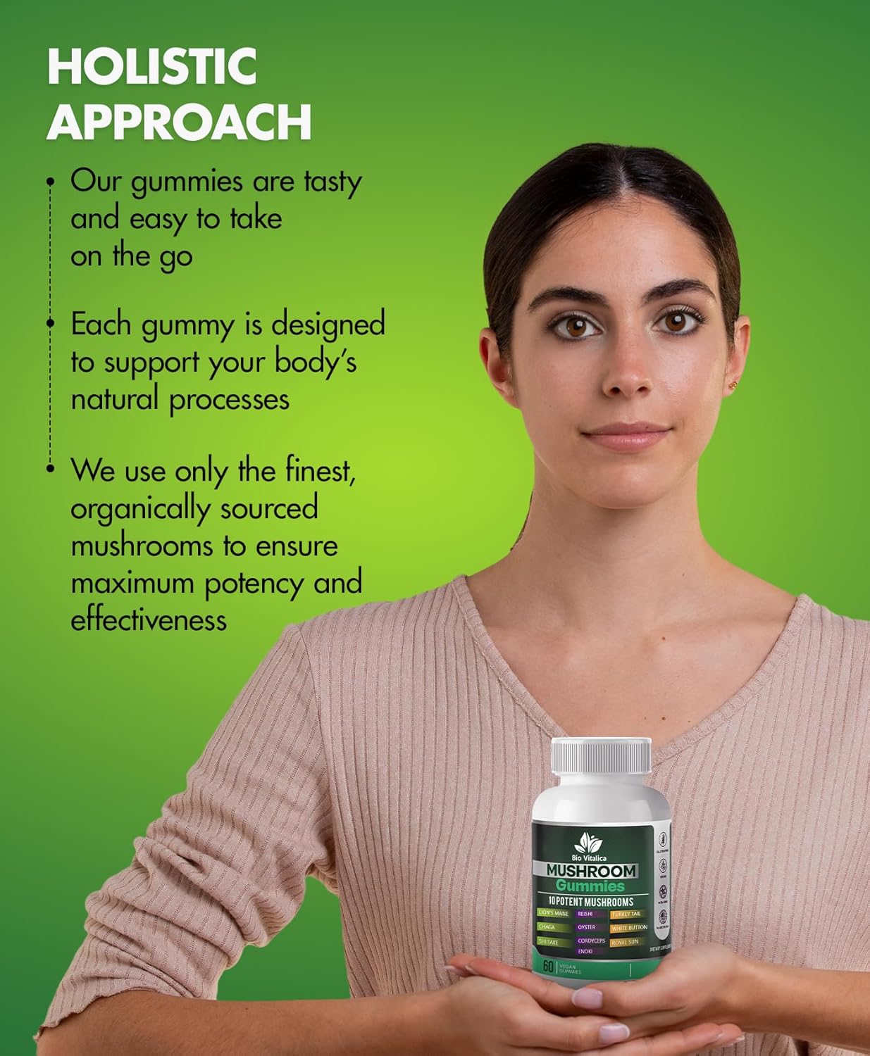 Parental BIO VITALICA Mushroom Gummies - Lions Mane & 10 Mushroom Blend Supplement for Adults - Reishi, Chaga, Cordyceps, Turkey Tail & More