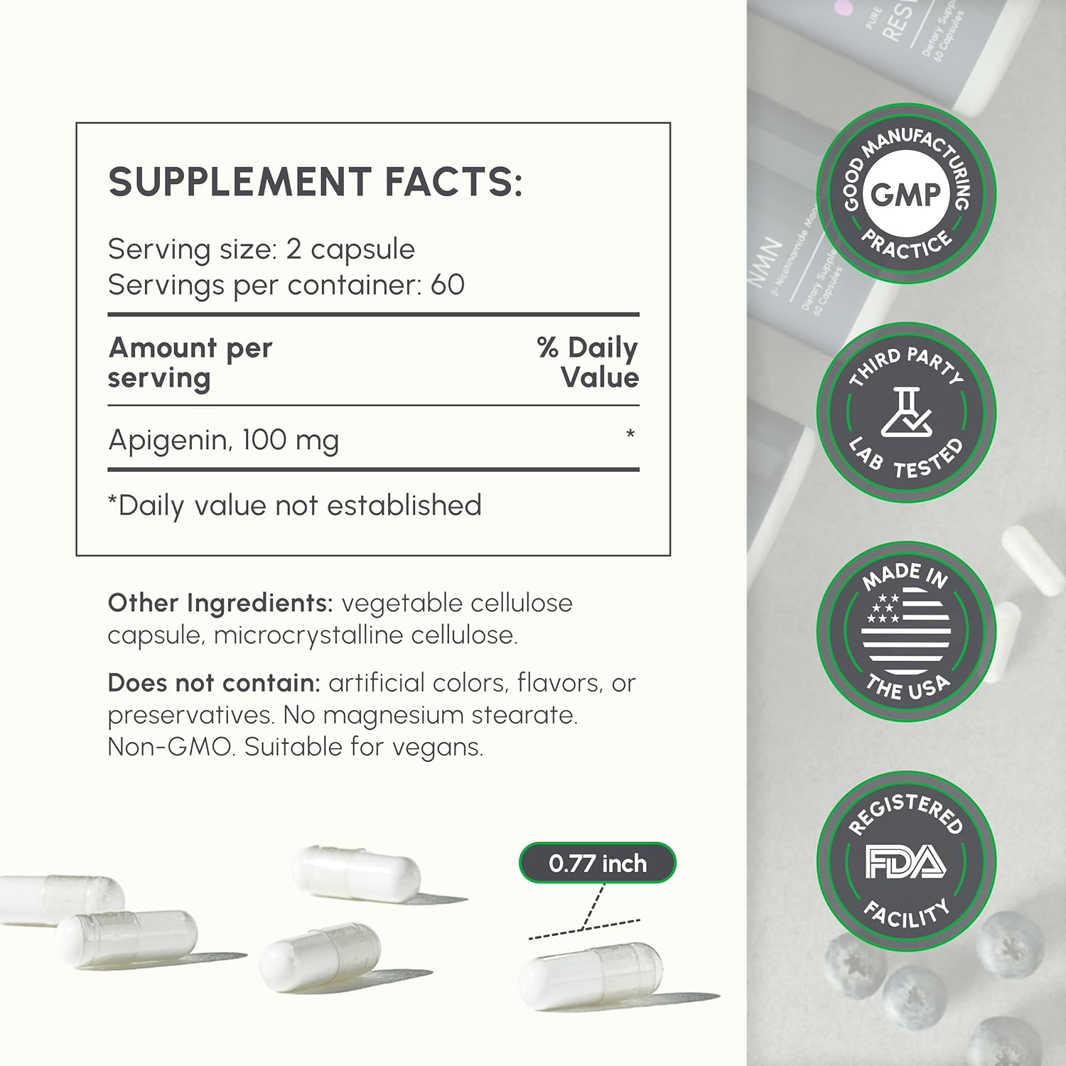 partiQlar Apigenin Capsules - 100mg per Serving, 60 Count - Pure & Stabilized Bioflavonoids for Sleep & Relaxation - Non-GMO Sleep Aid