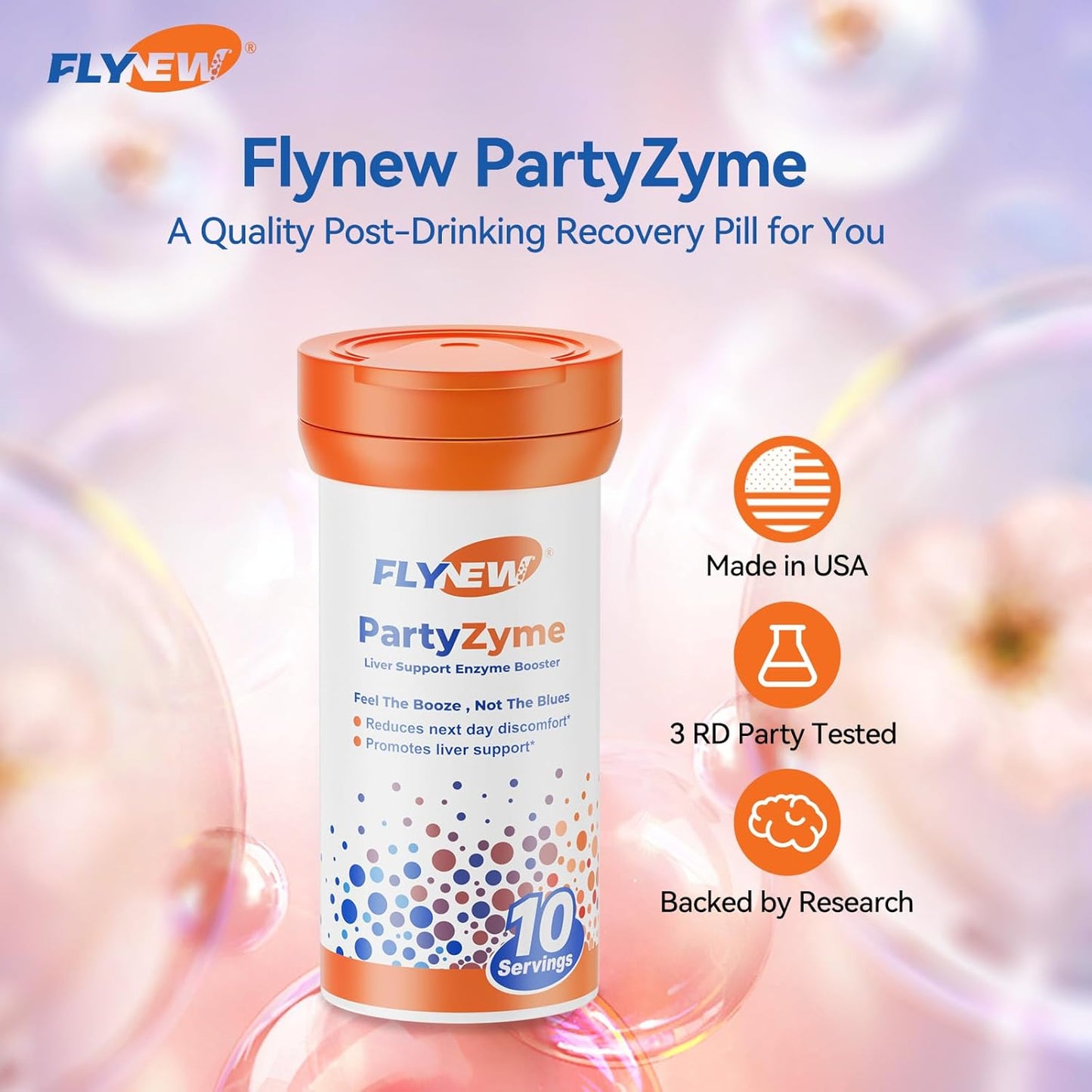 PartyZyme Hangover Relief Pills with DHM, NADH, Vitamin C & L-Theanine - Liver Support for Better Mornings - Travel-Friendly - Made in USA (10 Caps)