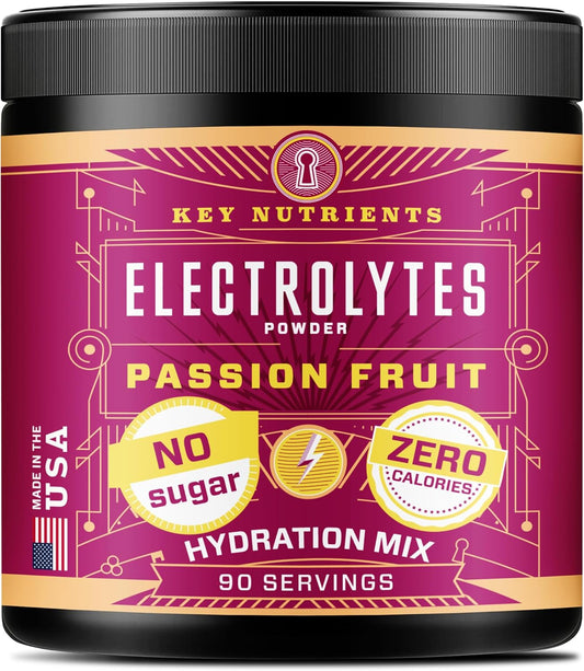 Passion Fruit Electrolyte Powder - Sugar-Free Multivitamin Supplement for Endurance & Energy - Hydration Powder with Key Nutrients - 90 Servings, Made in USA