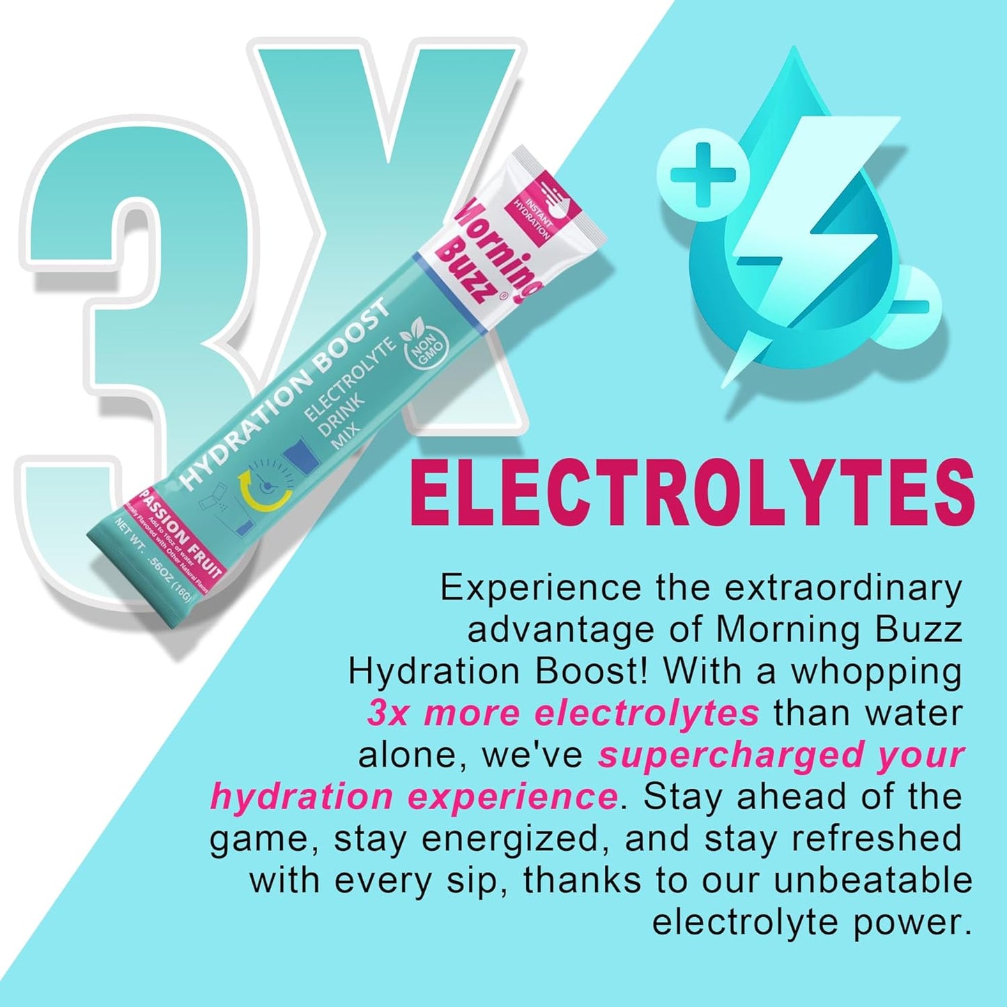 Passion Fruit Electrolyte Powder Drink Mix for Morning Hydration - 15 Convenient Single-Serving Sticks