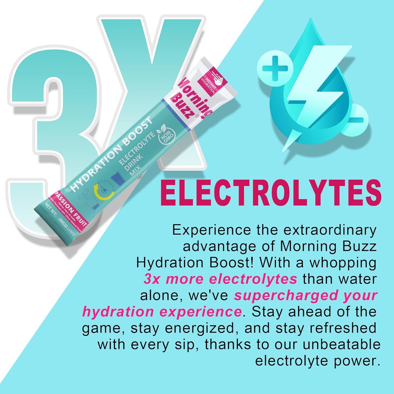 Passion Fruit Electrolyte Powder Drink Mix for Morning Hydration - 15 Convenient Single-Serving Sticks