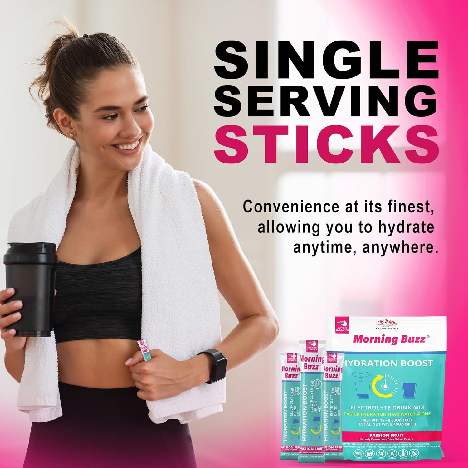 Passion Fruit Electrolyte Powder Drink Mix for Morning Hydration - 15 Convenient Single-Serving Sticks