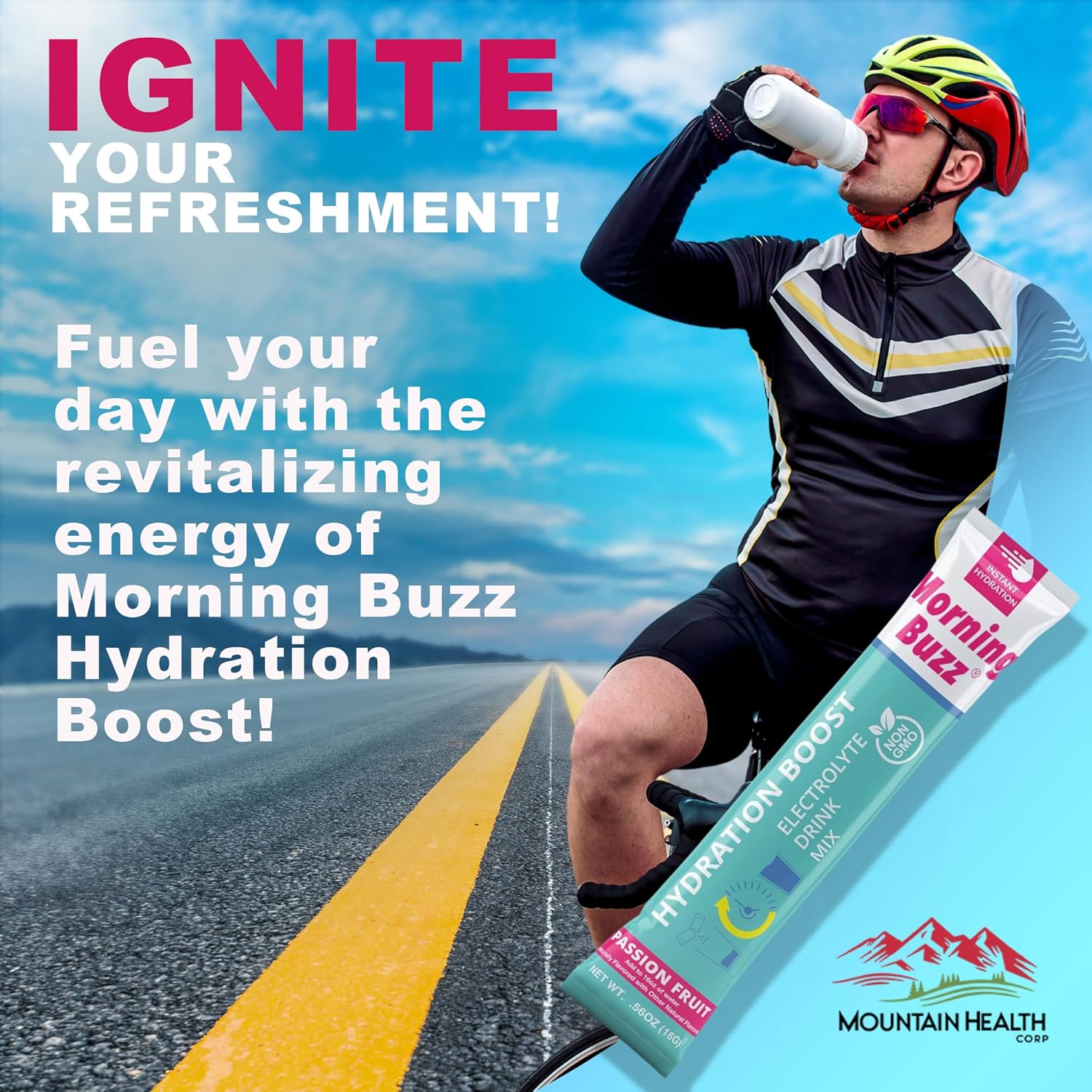 Passion Fruit Electrolyte Powder Drink Mix for Morning Hydration - 15 Convenient Single-Serving Sticks