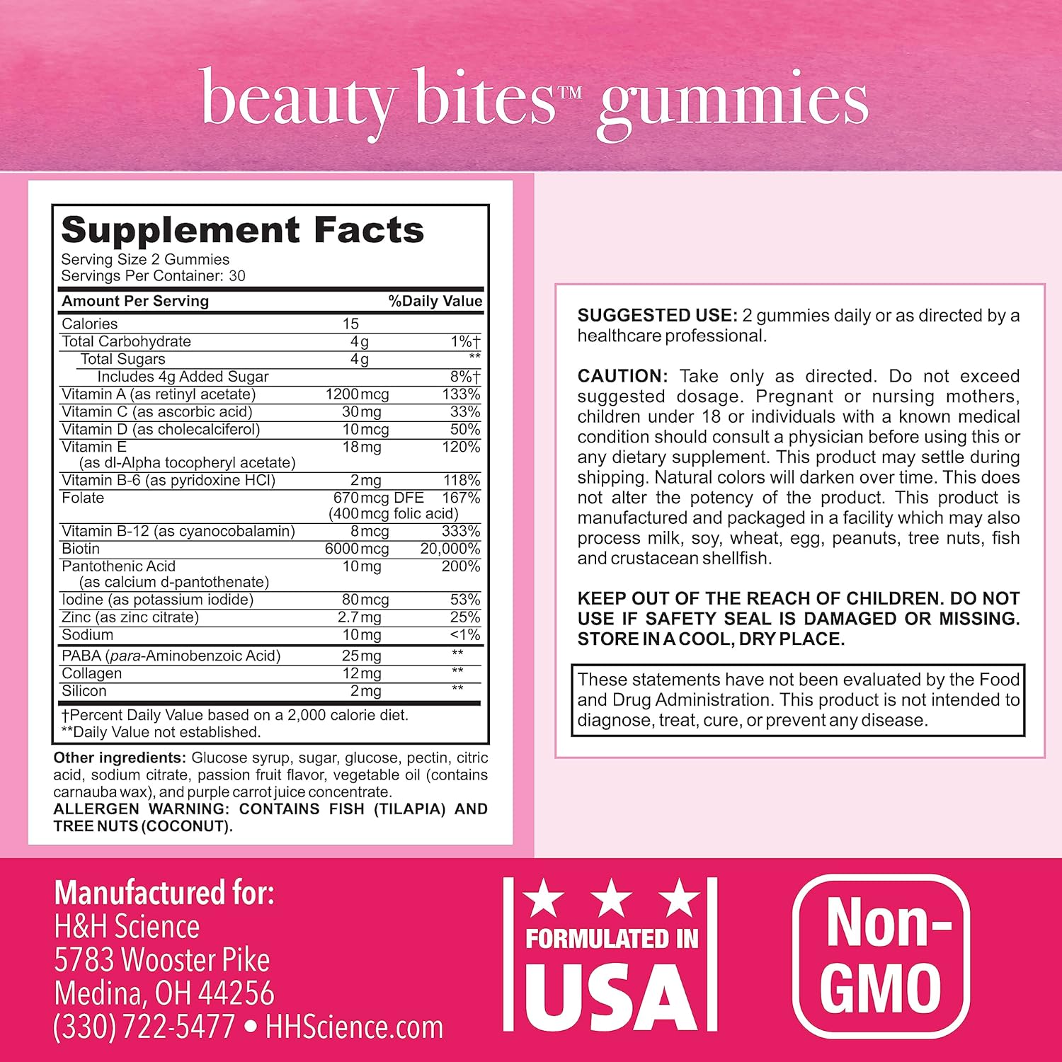 Passion Fruit Flavored Biotin Gummy Vitamins for Hair Growth and Healthy Skin - Collagen Infused Beauty Bites with 6000 mcg Biotin and Vitamins - Balanced Skin Supplement