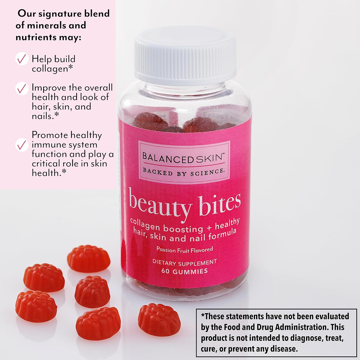 Passion Fruit Flavored Biotin Gummy Vitamins for Hair Growth and Healthy Skin - Collagen Infused Beauty Bites with 6000 mcg Biotin and Vitamins - Balanced Skin Supplement