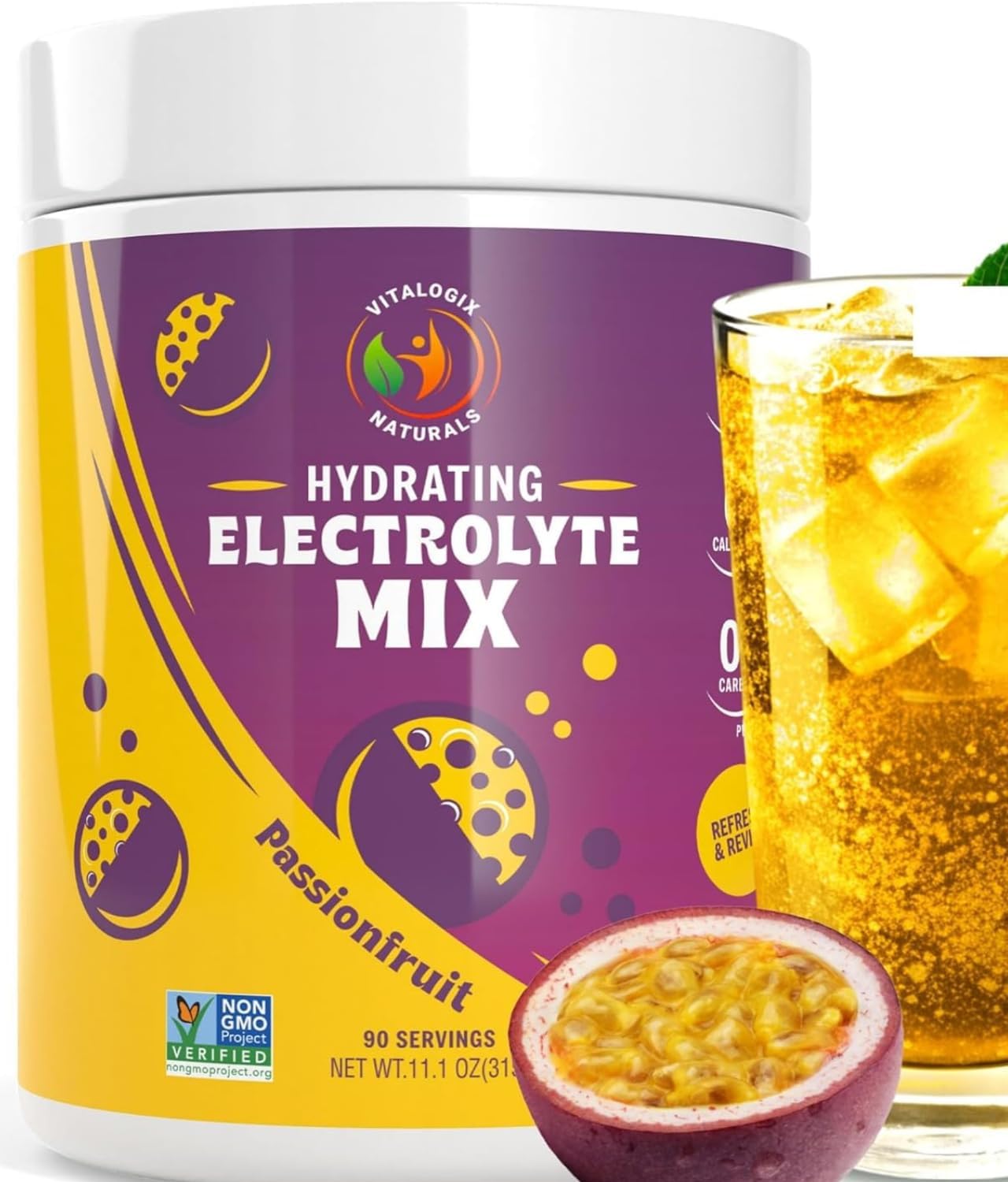 Passionfruit Electrolyte Powder - Sugar-Free Hydration Mix, Zero Calories, Carbs, Artificial Ingredients - Keto, Vegan-Friendly - 90 Servings
