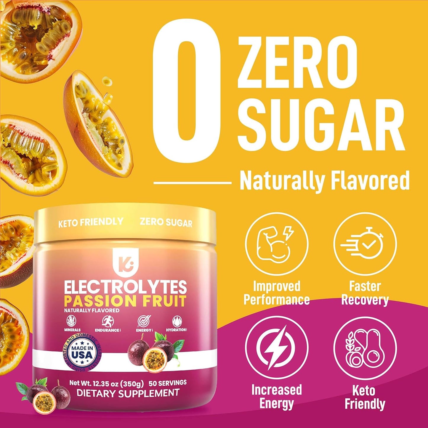 Passionfruit Keto Electrolyte Powder - Sugar-Free Hydration - Sips Like Sunshine - Keto-Friendly Electrolytes
