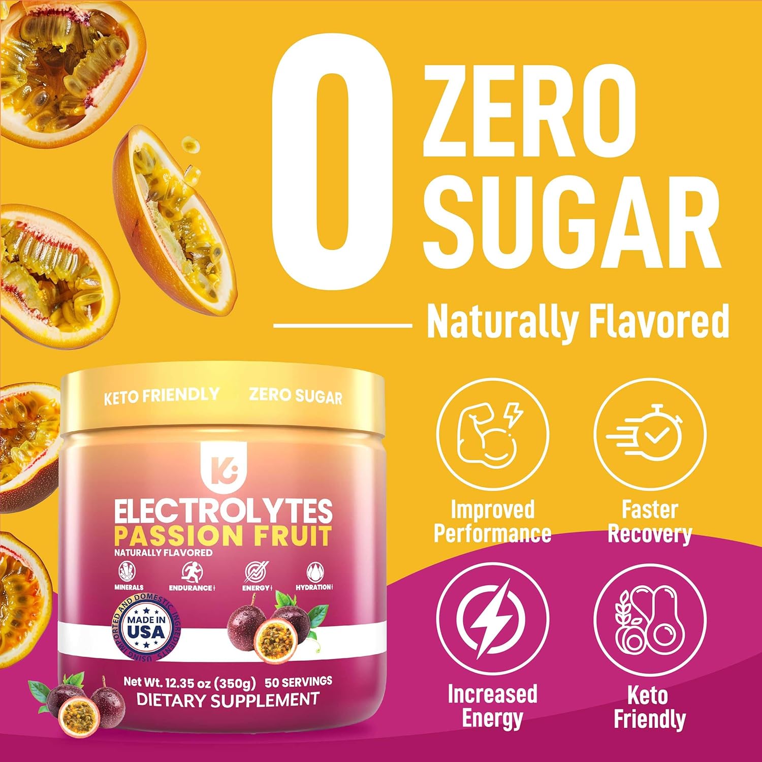 Passionfruit Keto Electrolyte Powder - Sugar-Free Hydration - Sips Like Sunshine - Keto-Friendly Electrolytes
