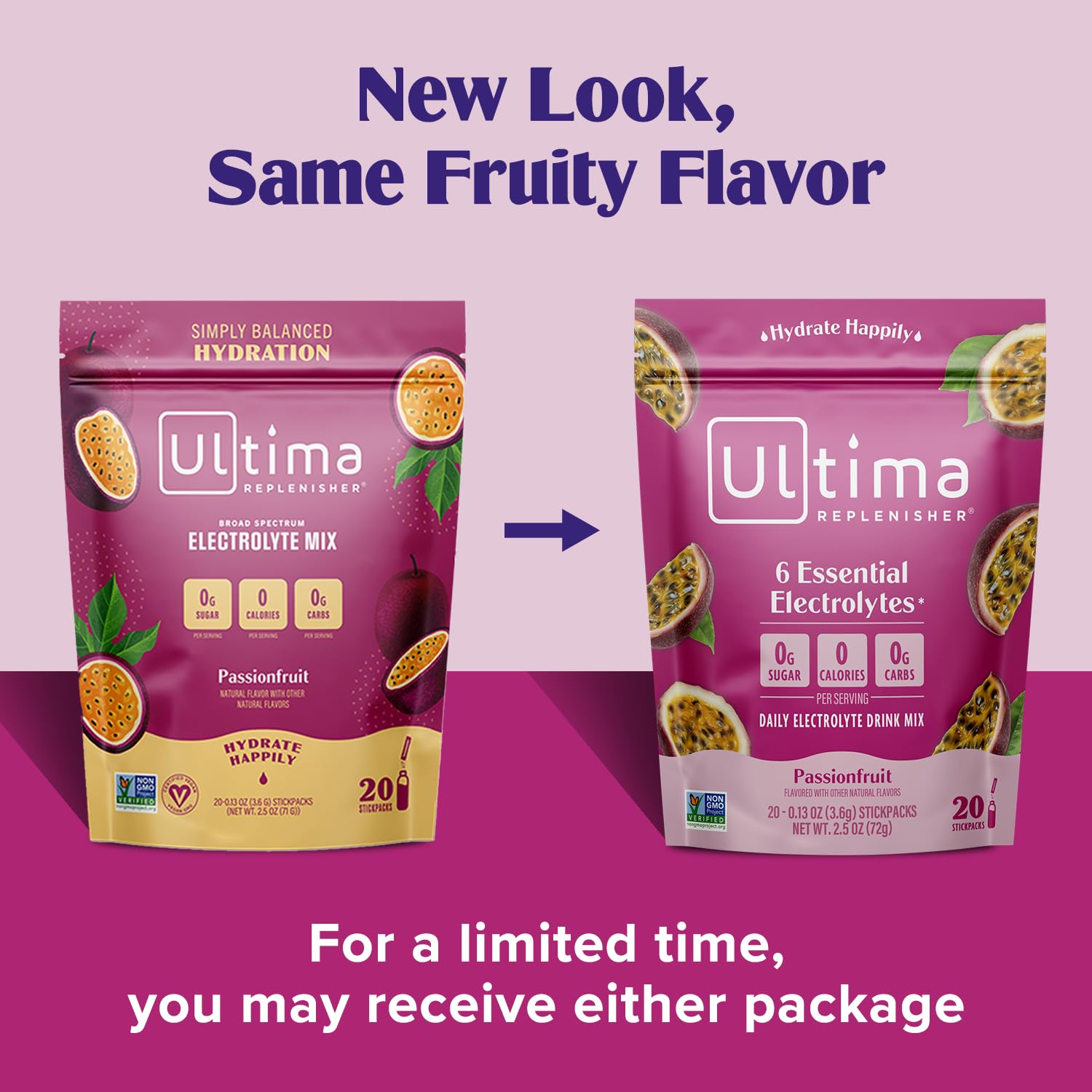Passionfruit Ultima Replenisher Electrolyte Powder Drink Mix - 20 Stickpacks, Keto Friendly & Sugar-Free - Hydration Packets with 6 Electrolytes & Trace Minerals