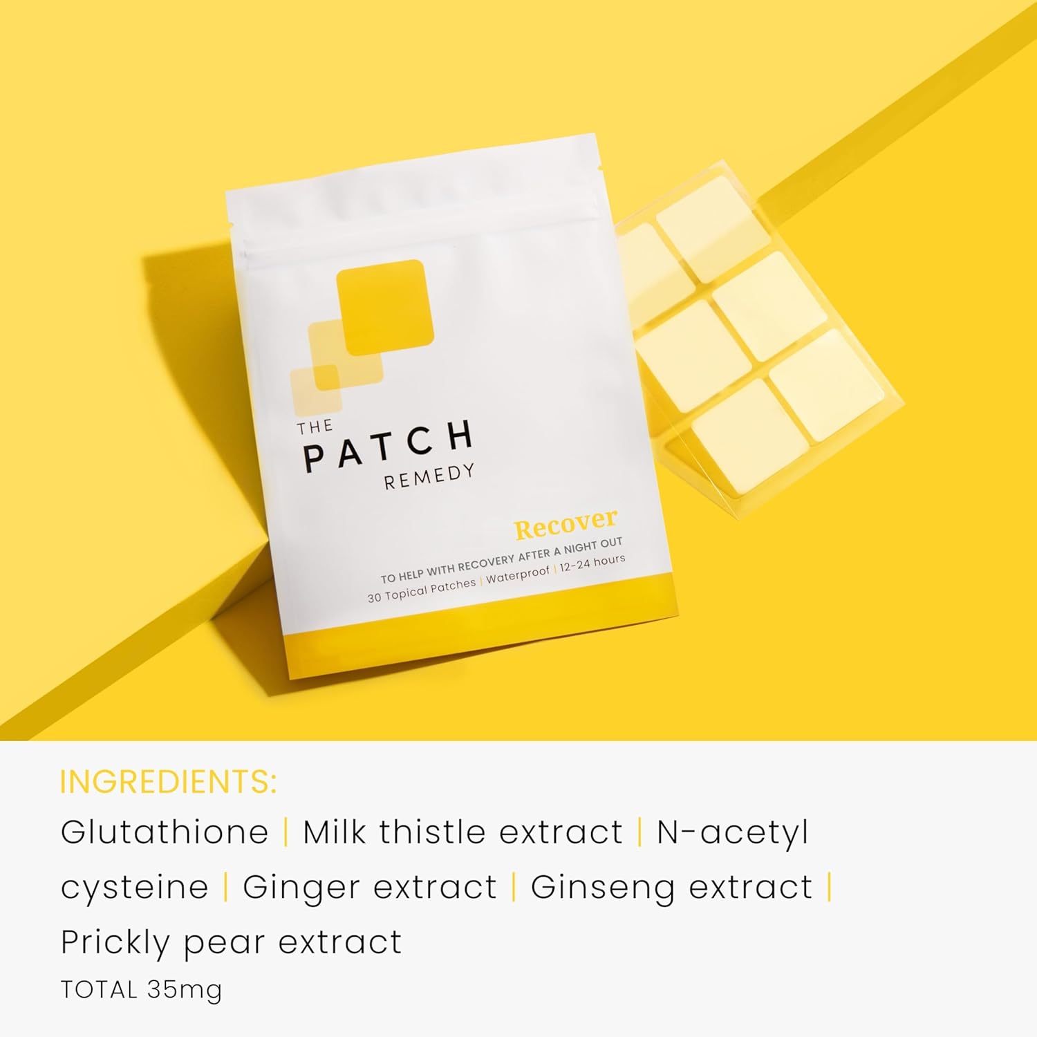 Patch Remedy Recover Patch - 30 Topical Patches with Glutathione & Milk Thistle for Pre & Post Party Recovery