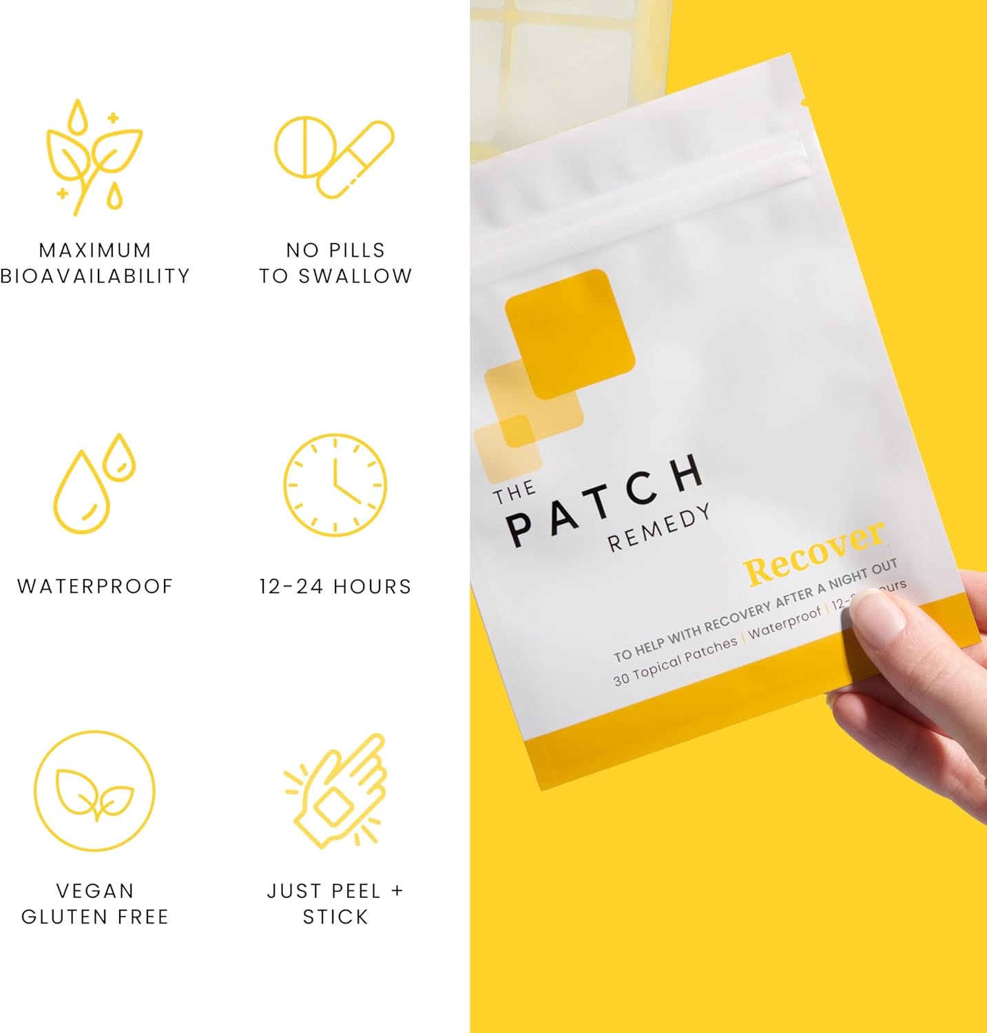 Patch Remedy Recover Patch - 30 Topical Patches with Glutathione & Milk Thistle for Pre & Post Party Recovery